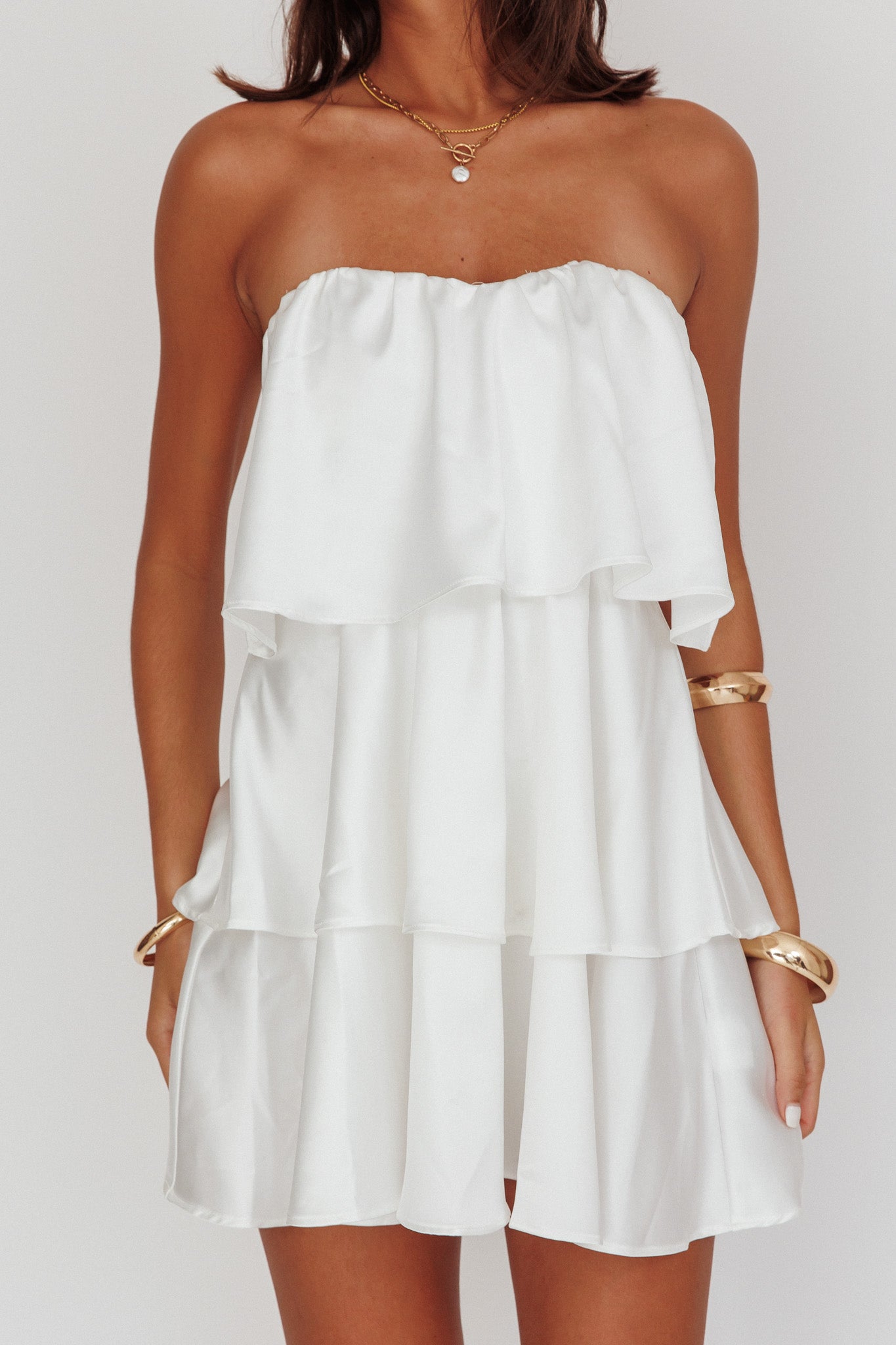 Behati Tiered Layer Strapless Dress White by Selfie Leslie Australia