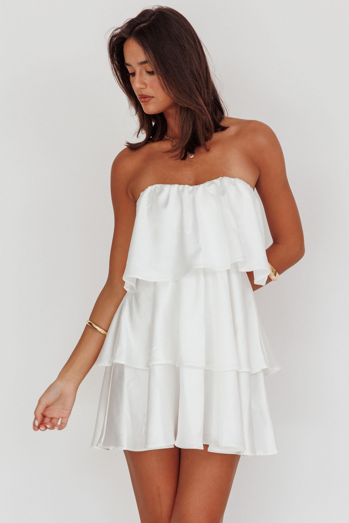 Behati Tiered Layer Strapless Dress White by Selfie Leslie Australia