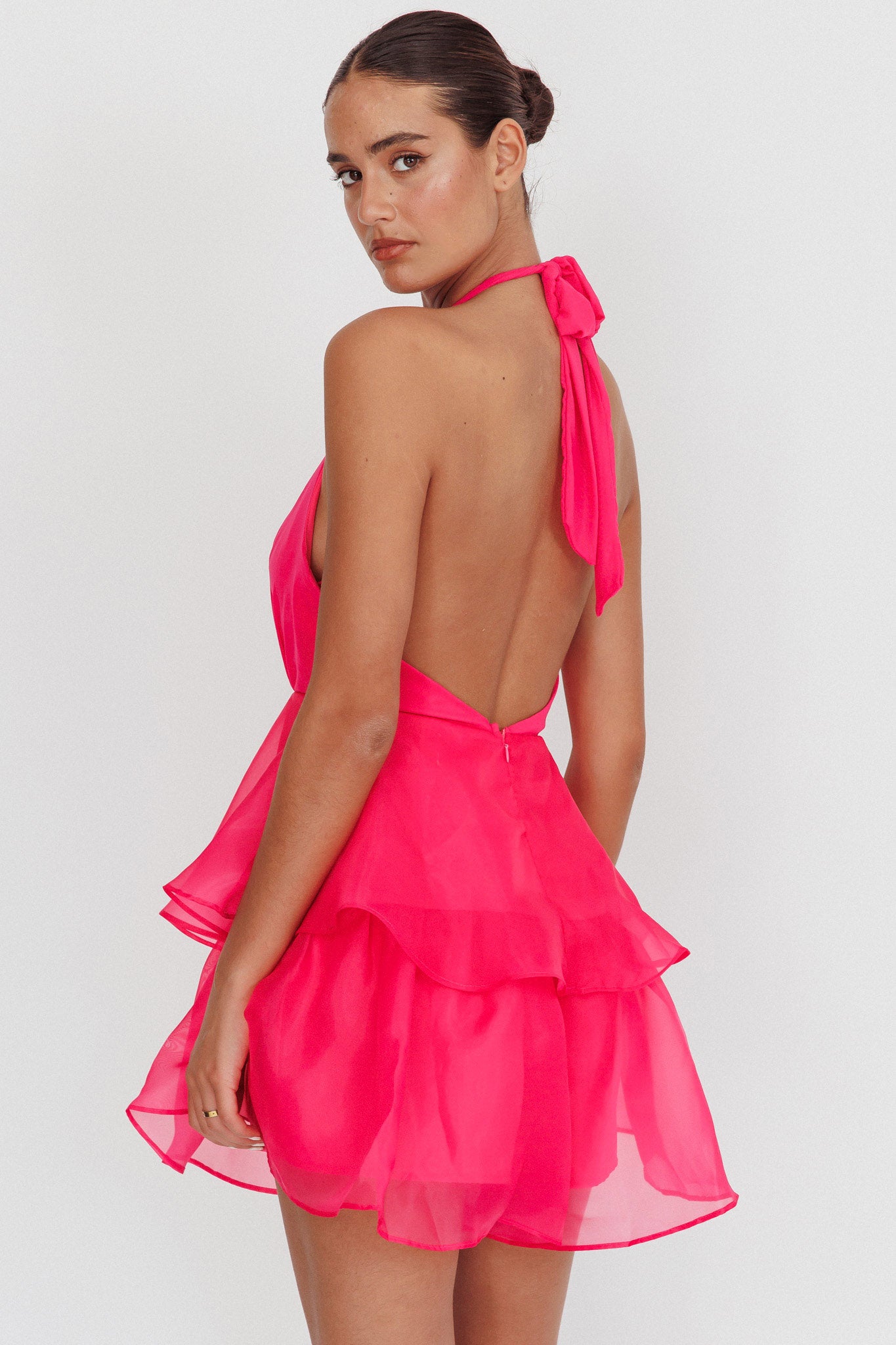 Behati Tiered Ruffles Halter Neck Romper Rose by Selfie Leslie Australia