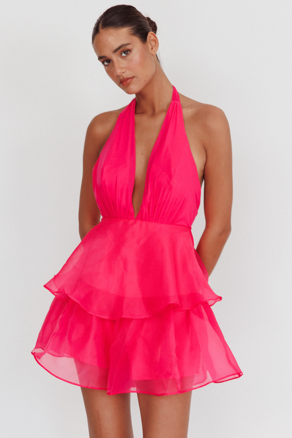 Behati Tiered Ruffles Halter Neck Romper Rose by Selfie Leslie Australia