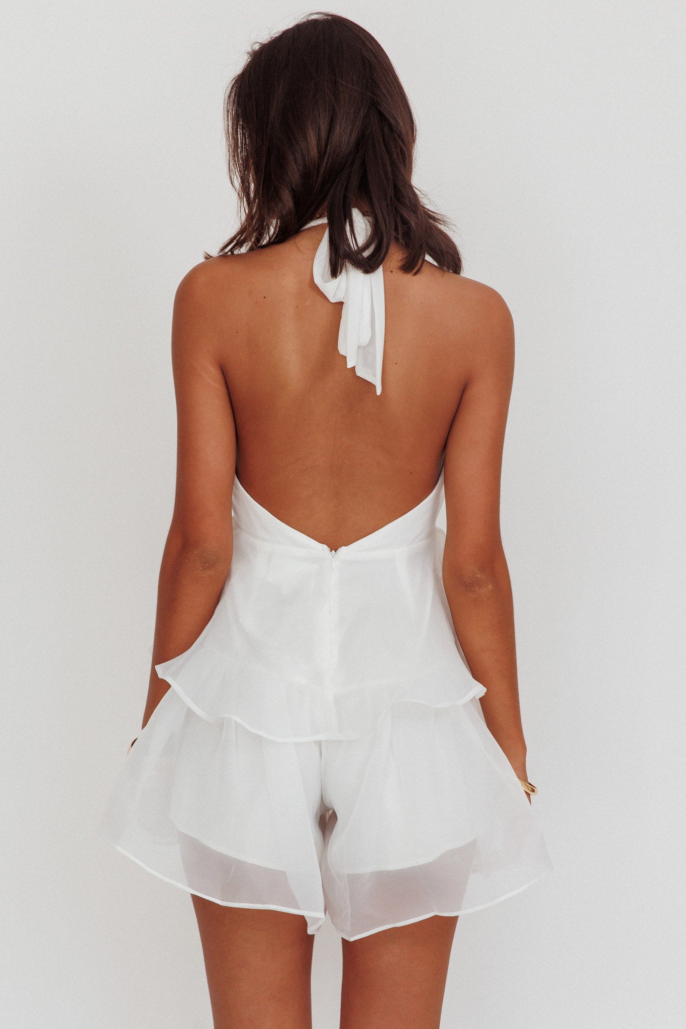 Behati Tiered Ruffles Halterneck Romper White by Selfie Leslie Australia