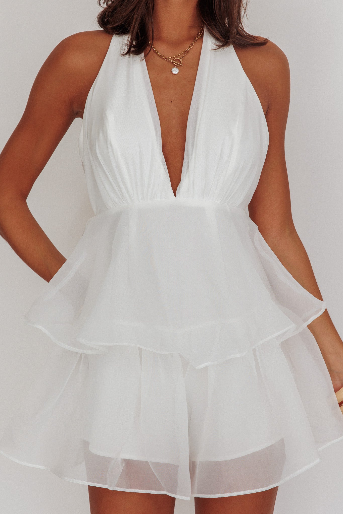 Behati Tiered Ruffles Halterneck Romper White by Selfie Leslie Australia