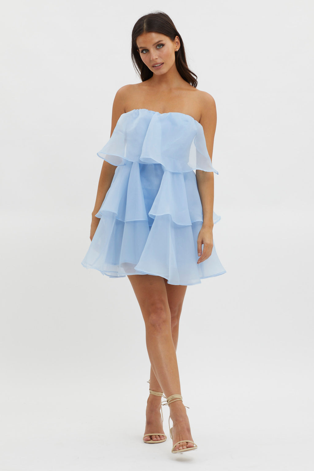 Behati Tiered Layer Mini Dress Blue by Selfie Leslie Australia