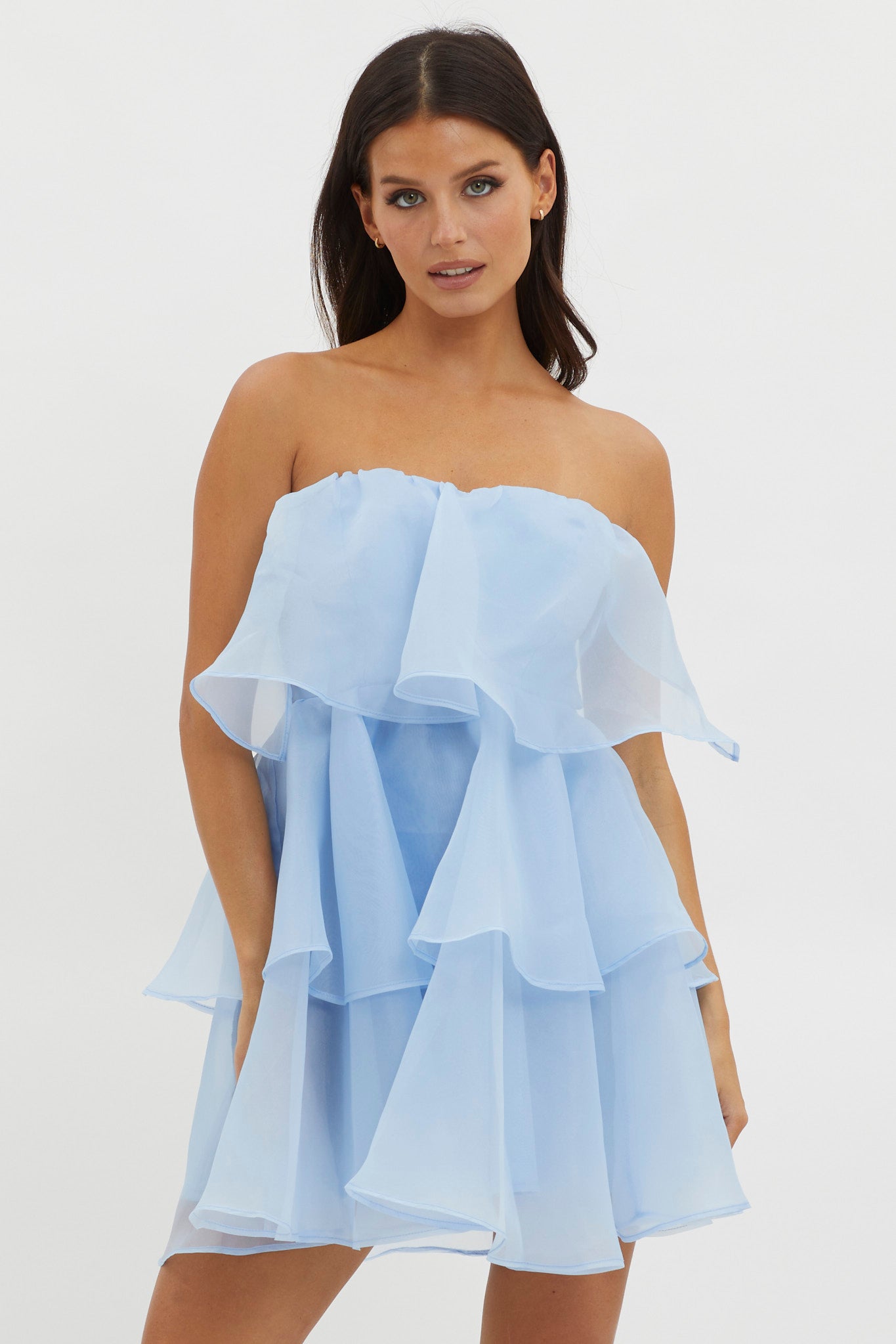 Behati Tiered Layer Mini Dress Blue by Selfie Leslie Australia