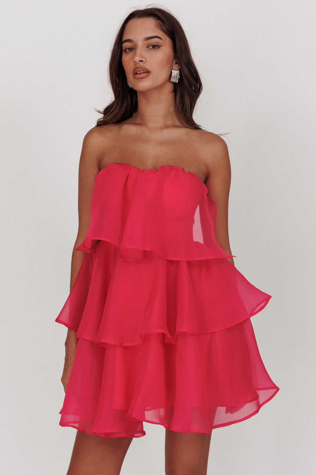 Behati Tiered Layer Mini Dress Hot Pink by Selfie Leslie Australia