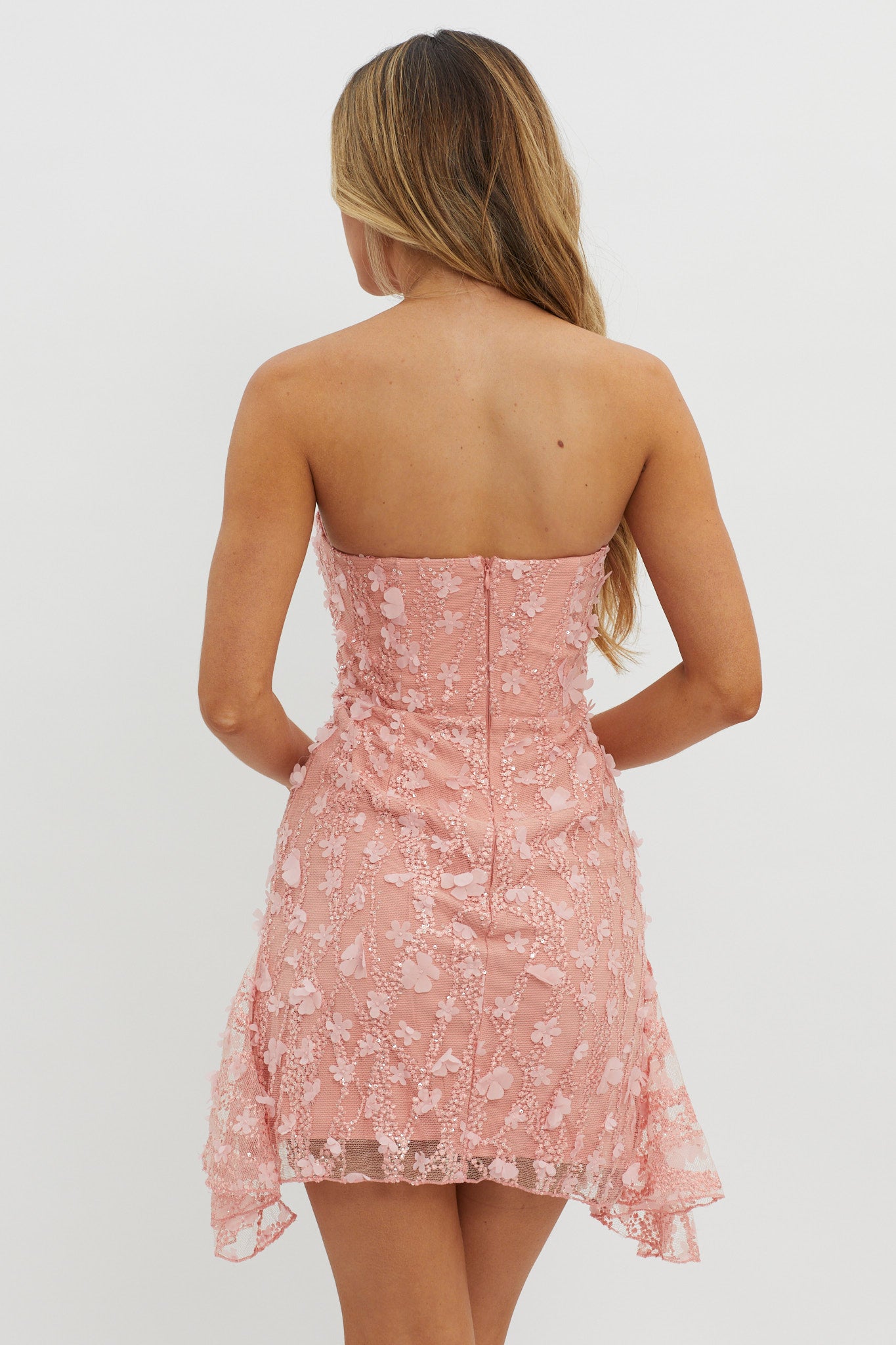 Lacynda Strapless Embellished Mini Dress Pink by Selfie Leslie Australia