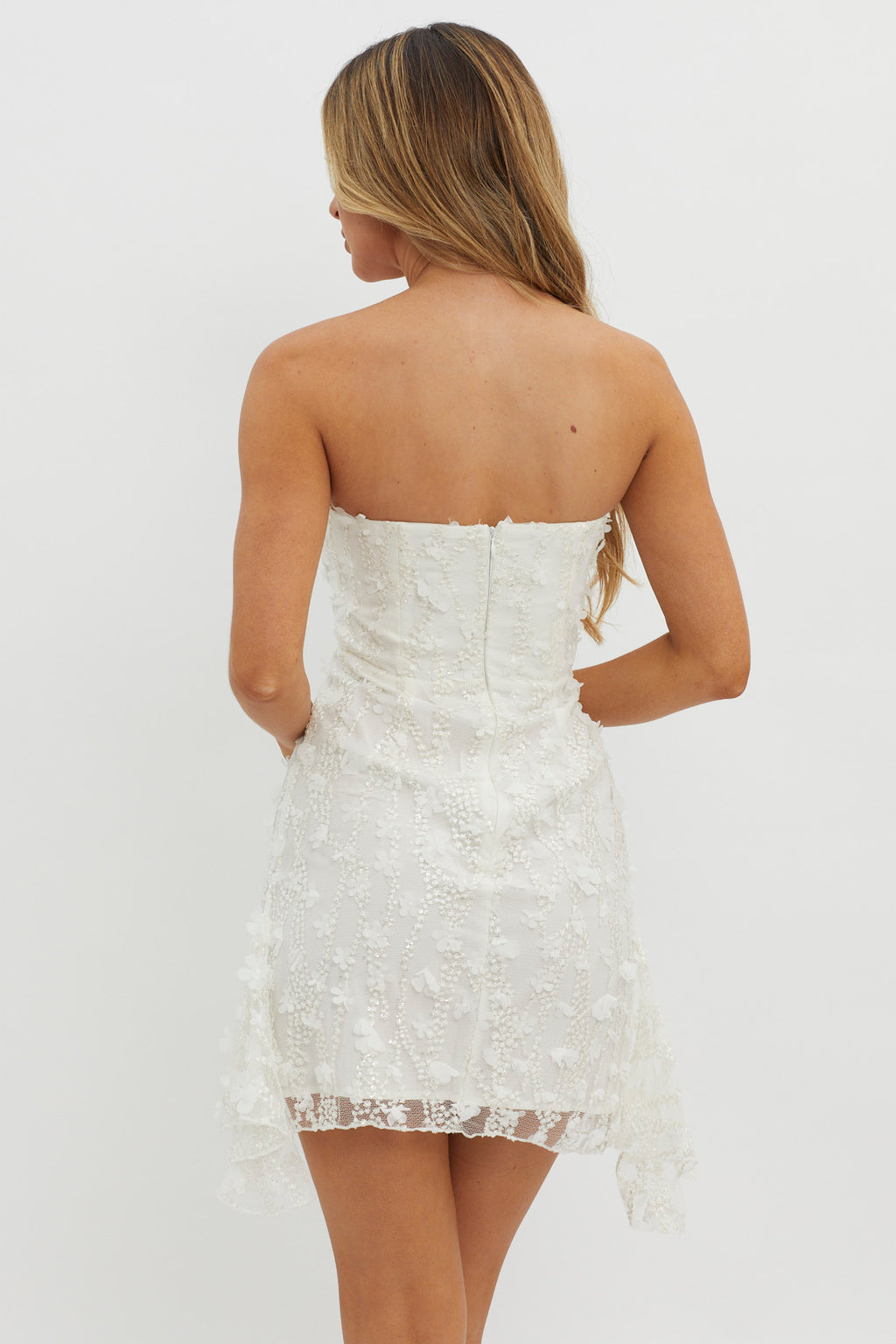 Lacynda Strapless Embellished Mini Dress White by Selfie Leslie Australia