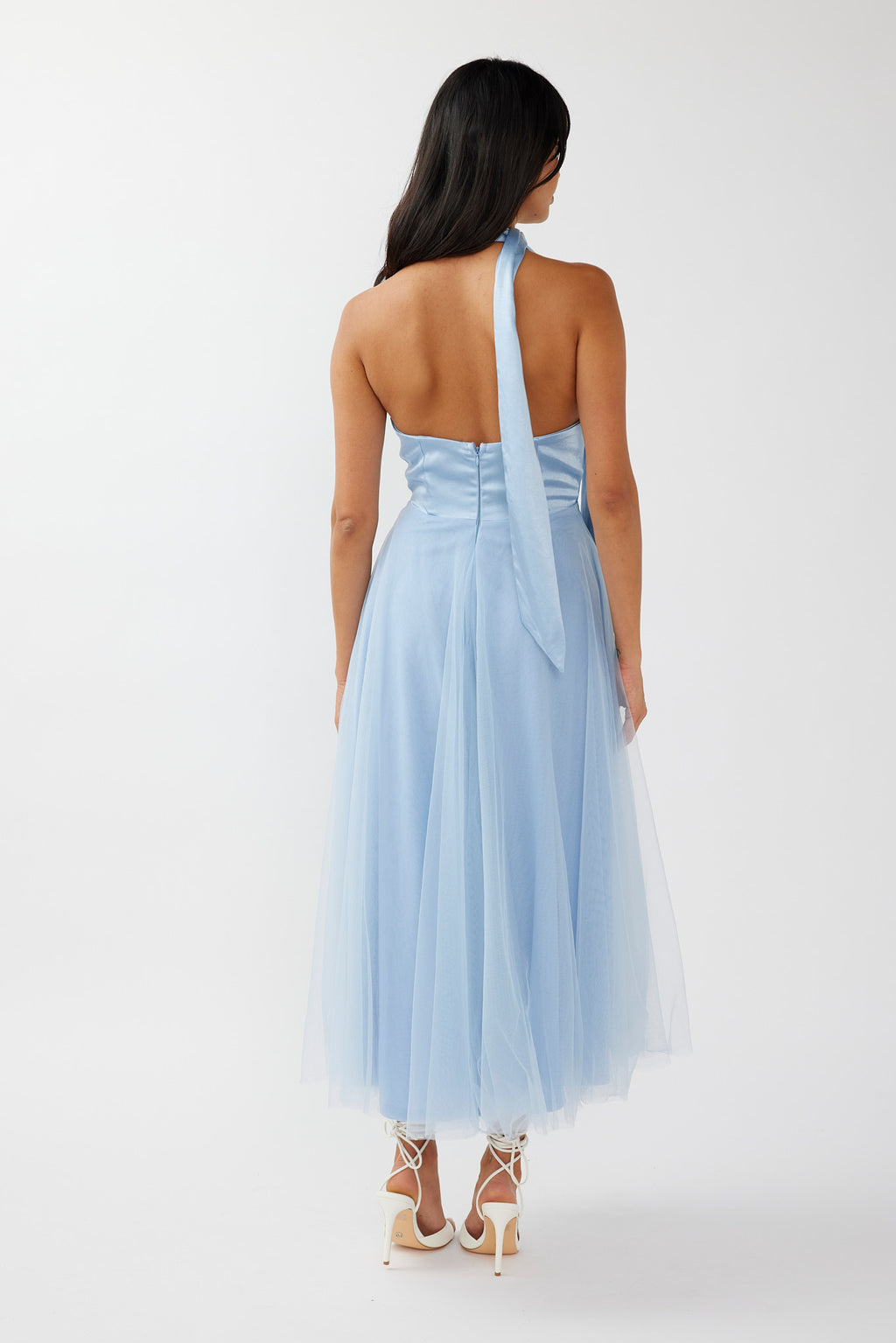Darci Plunging Neckline Tulle Midi Dress Blue by Selfie Leslie Australia
