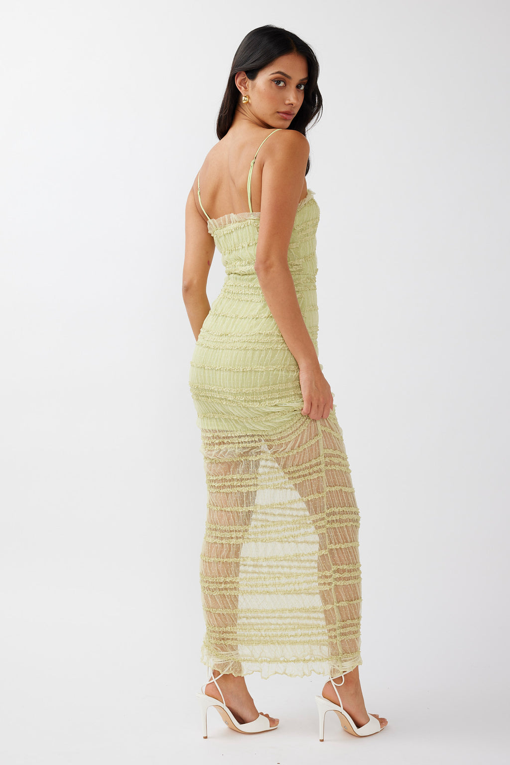 Wander & Roam Frill Trim Lace Dress Matcha by Selfie Leslie Australia
