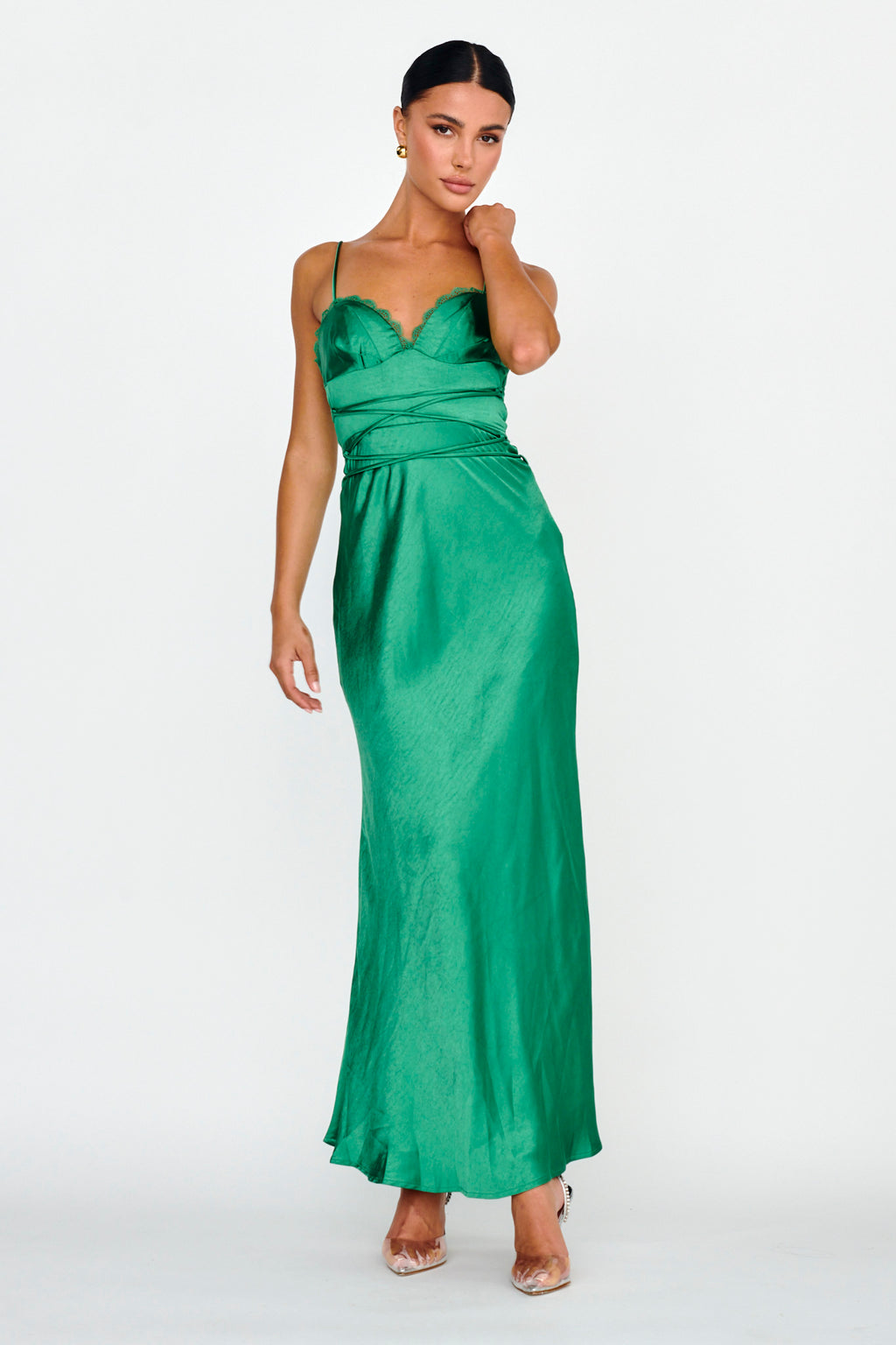Silver Lining String Tie Waist Dress Forest Green by Selfie Leslie Australia