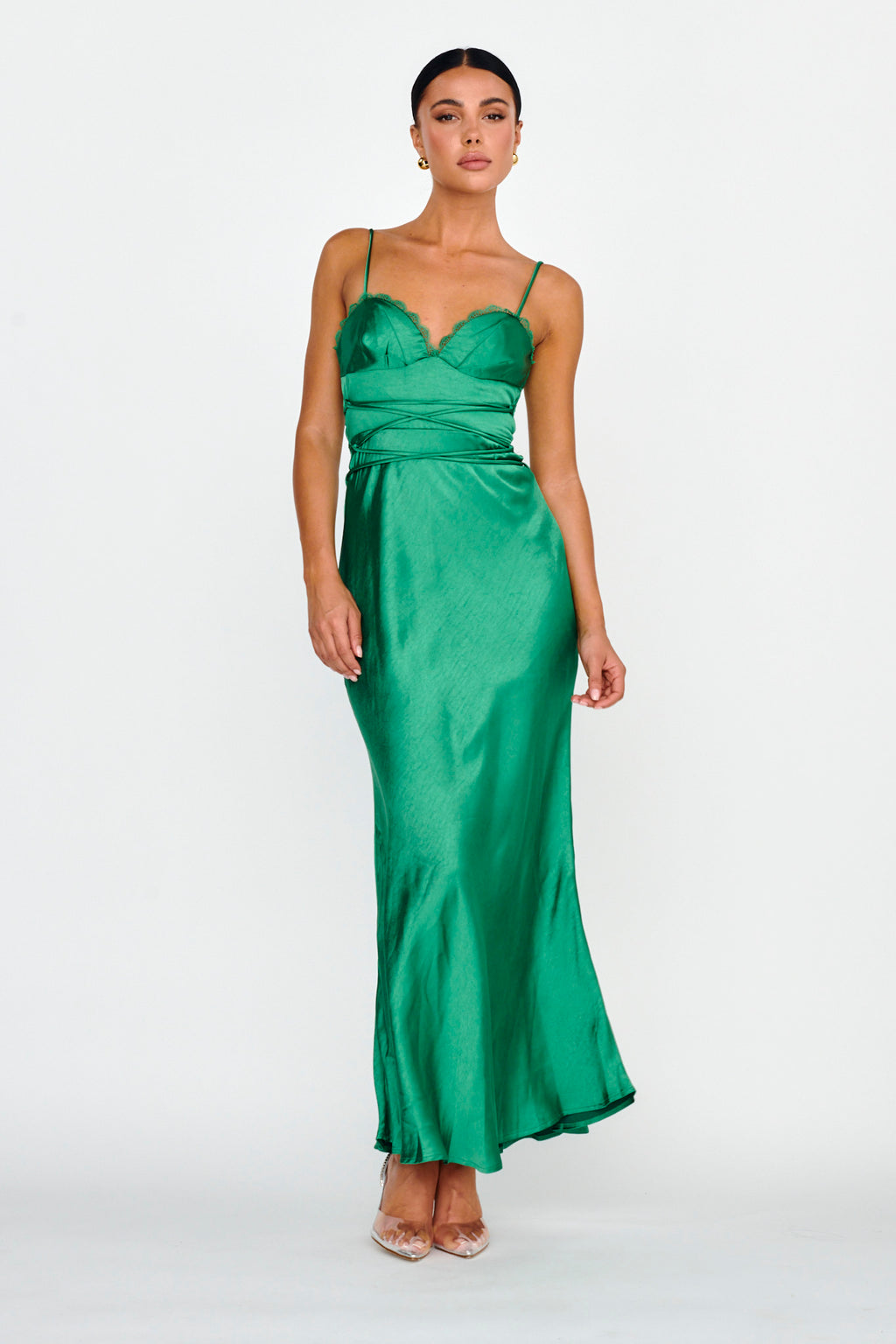 Silver Lining String Tie Waist Dress Forest Green by Selfie Leslie Australia