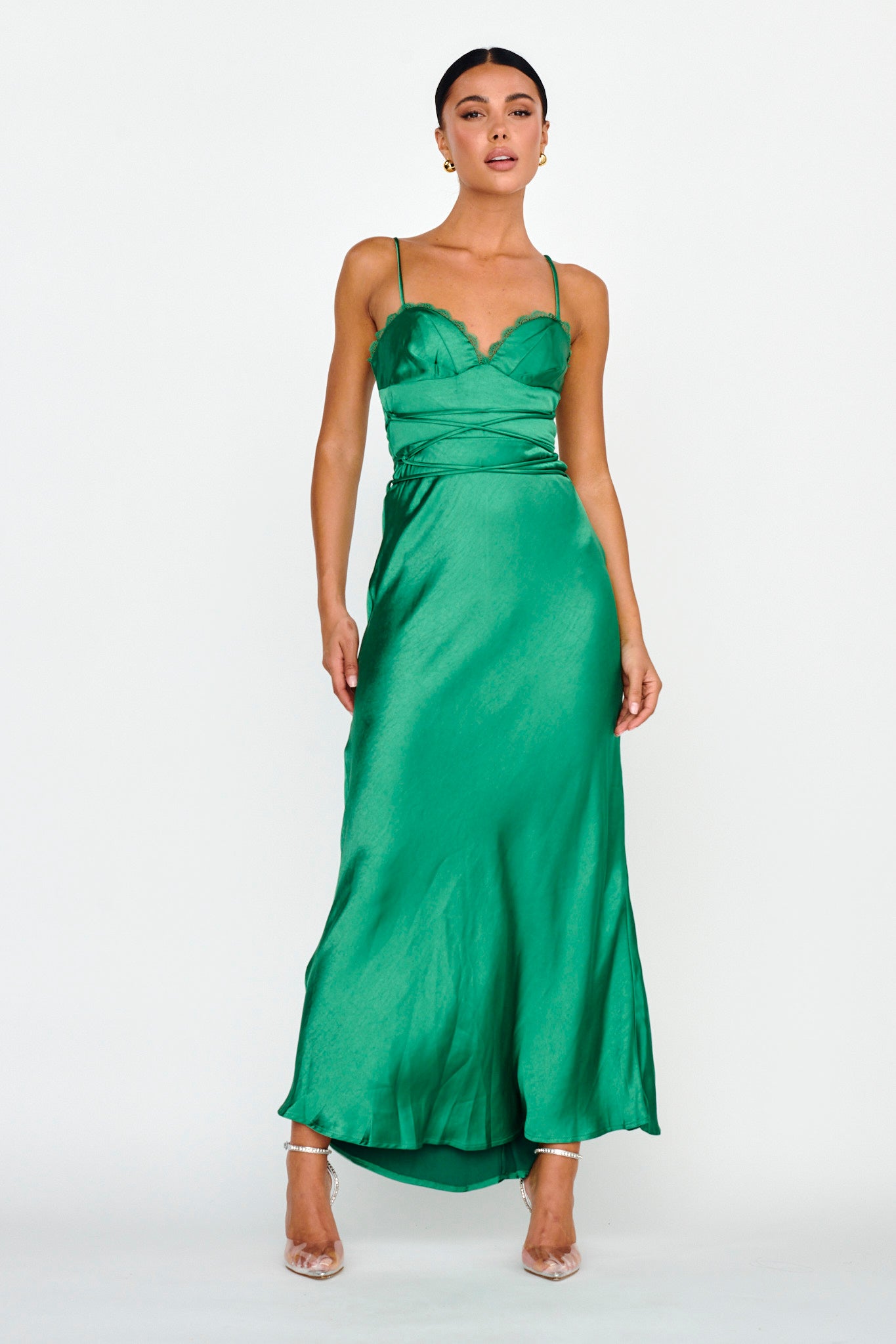Silver Lining String Tie Waist Dress Forest Green by Selfie Leslie Australia