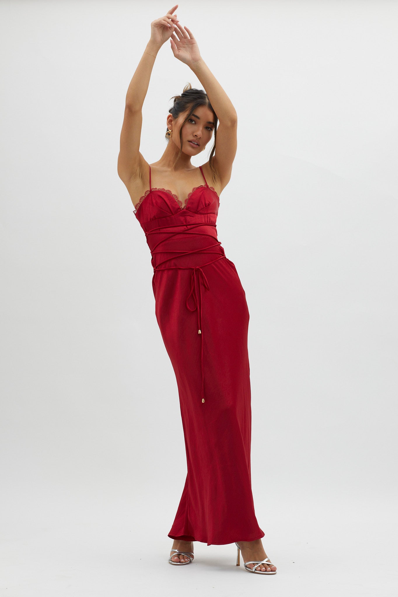 Silver Lining String Tie Waist Dress Red by Selfie Leslie Australia