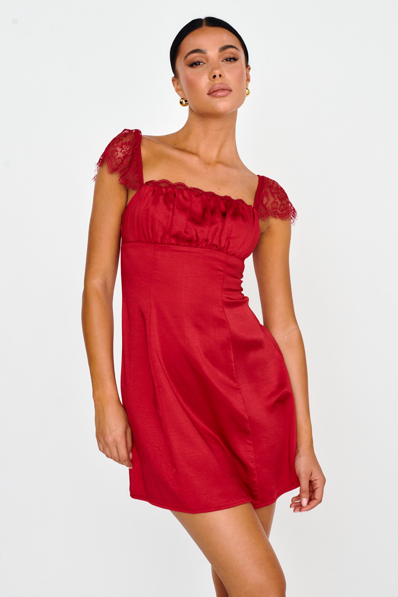 Invites Only Lace Shoulder Mini Dress Red by Selfie Leslie Australia