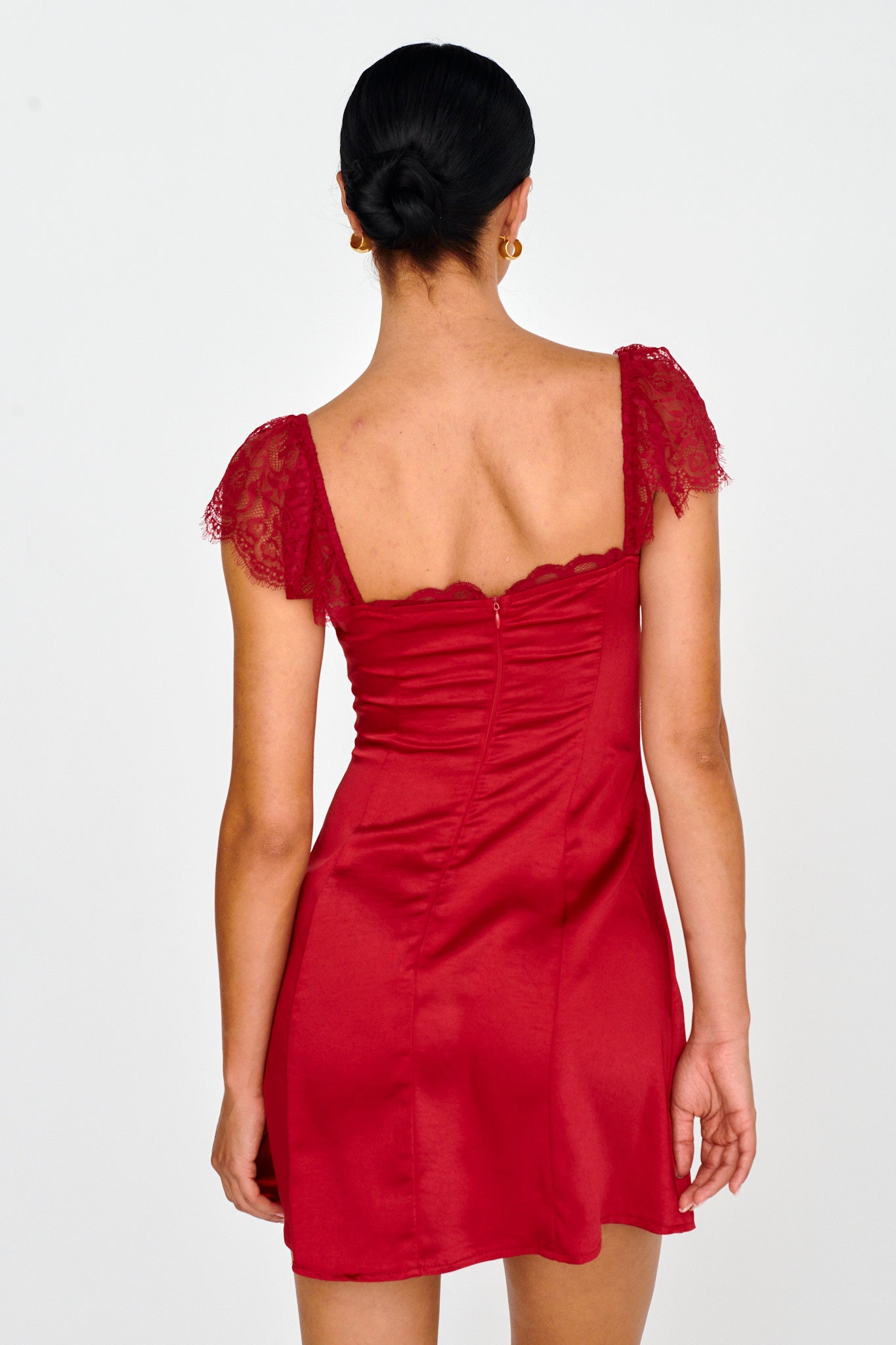 Invites Only Lace Shoulder Mini Dress Red by Selfie Leslie Australia