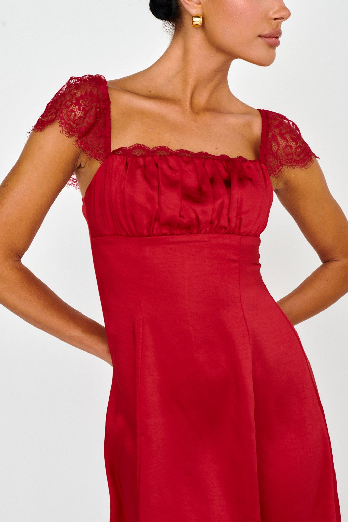 Invites Only Lace Shoulder Mini Dress Red by Selfie Leslie Australia