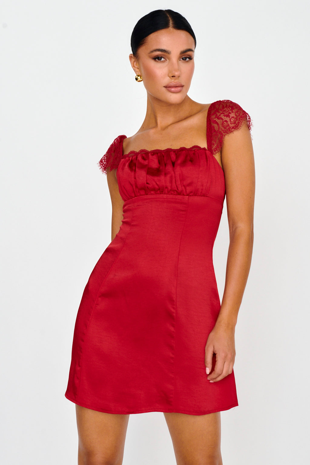 Invites Only Lace Shoulder Mini Dress Red by Selfie Leslie Australia