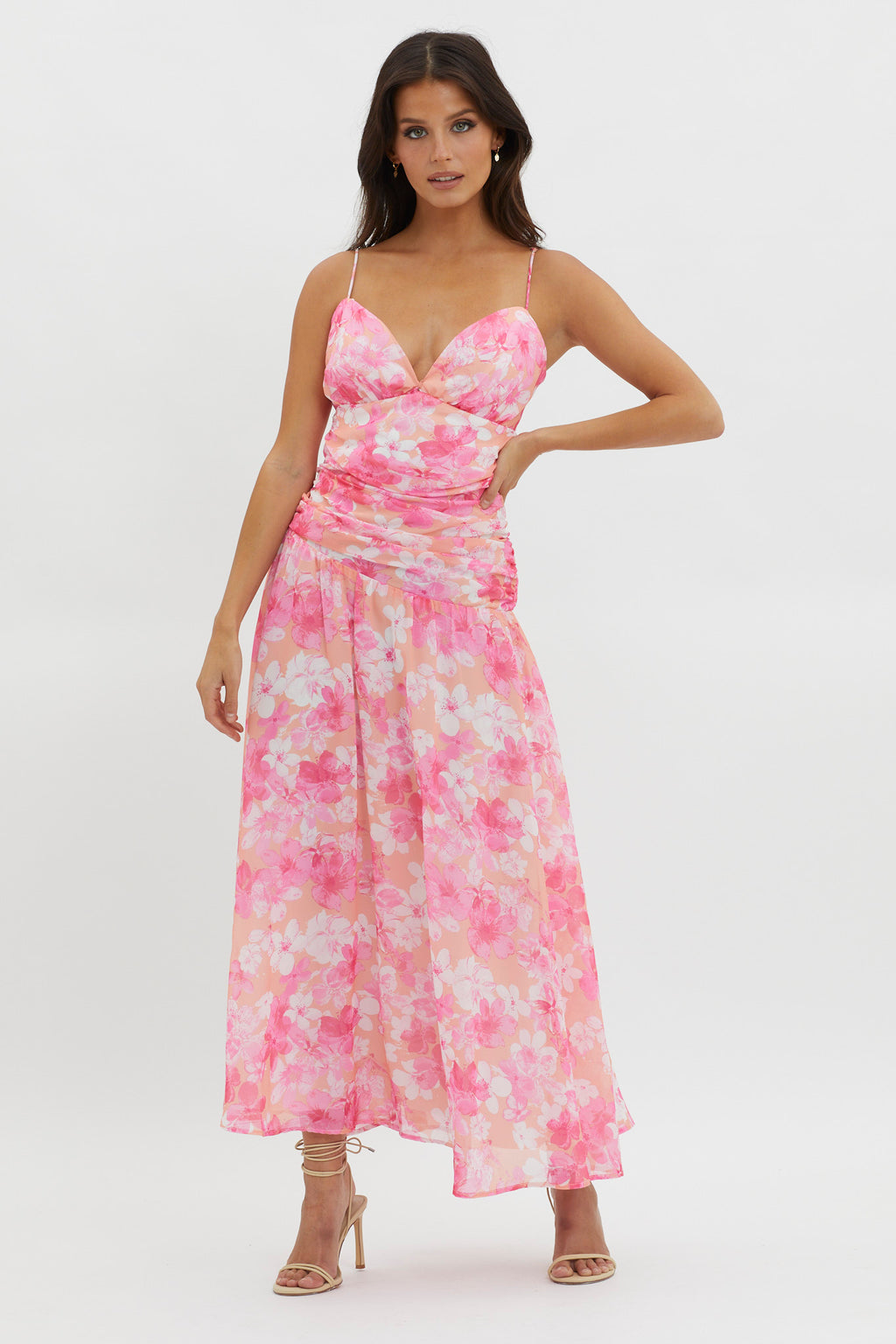 So Blessed Ruched Waist Maxi Dress Pink by Selfie Leslie Australia