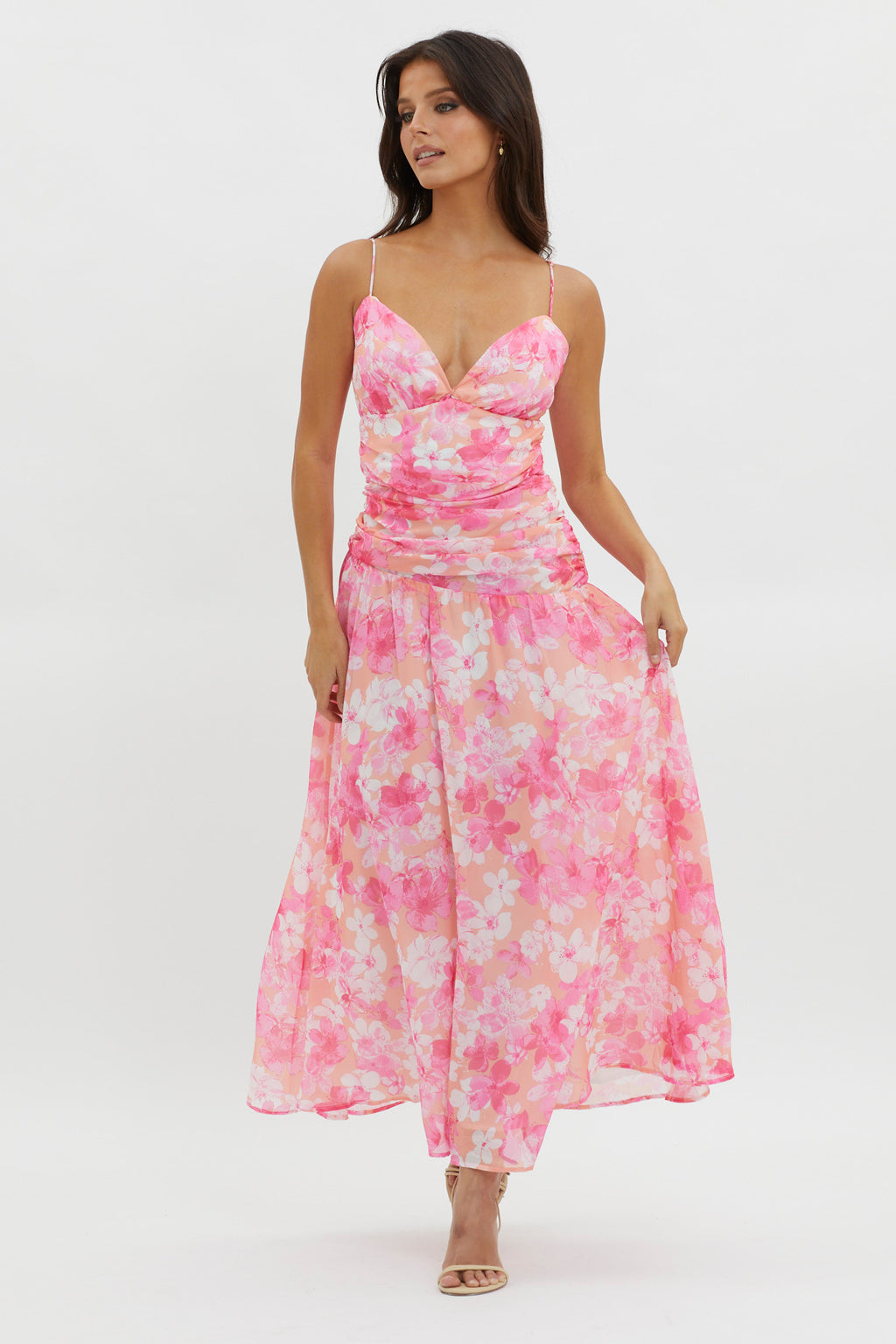 So Blessed Ruched Waist Maxi Dress Pink by Selfie Leslie Australia