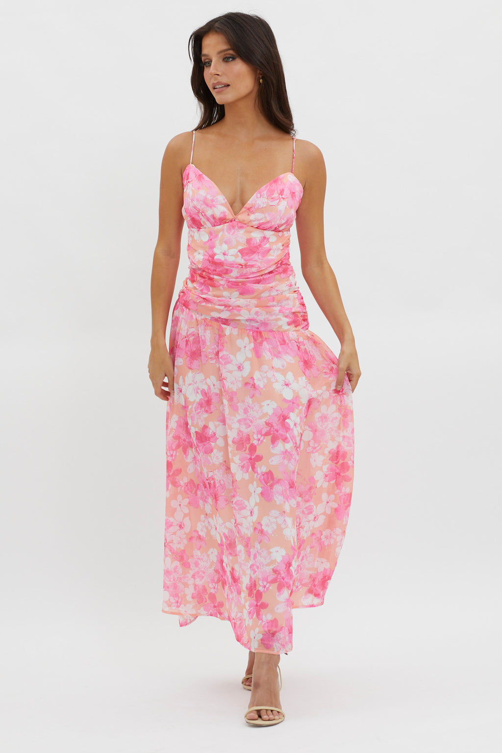 So Blessed Ruched Waist Maxi Dress Pink by Selfie Leslie Australia