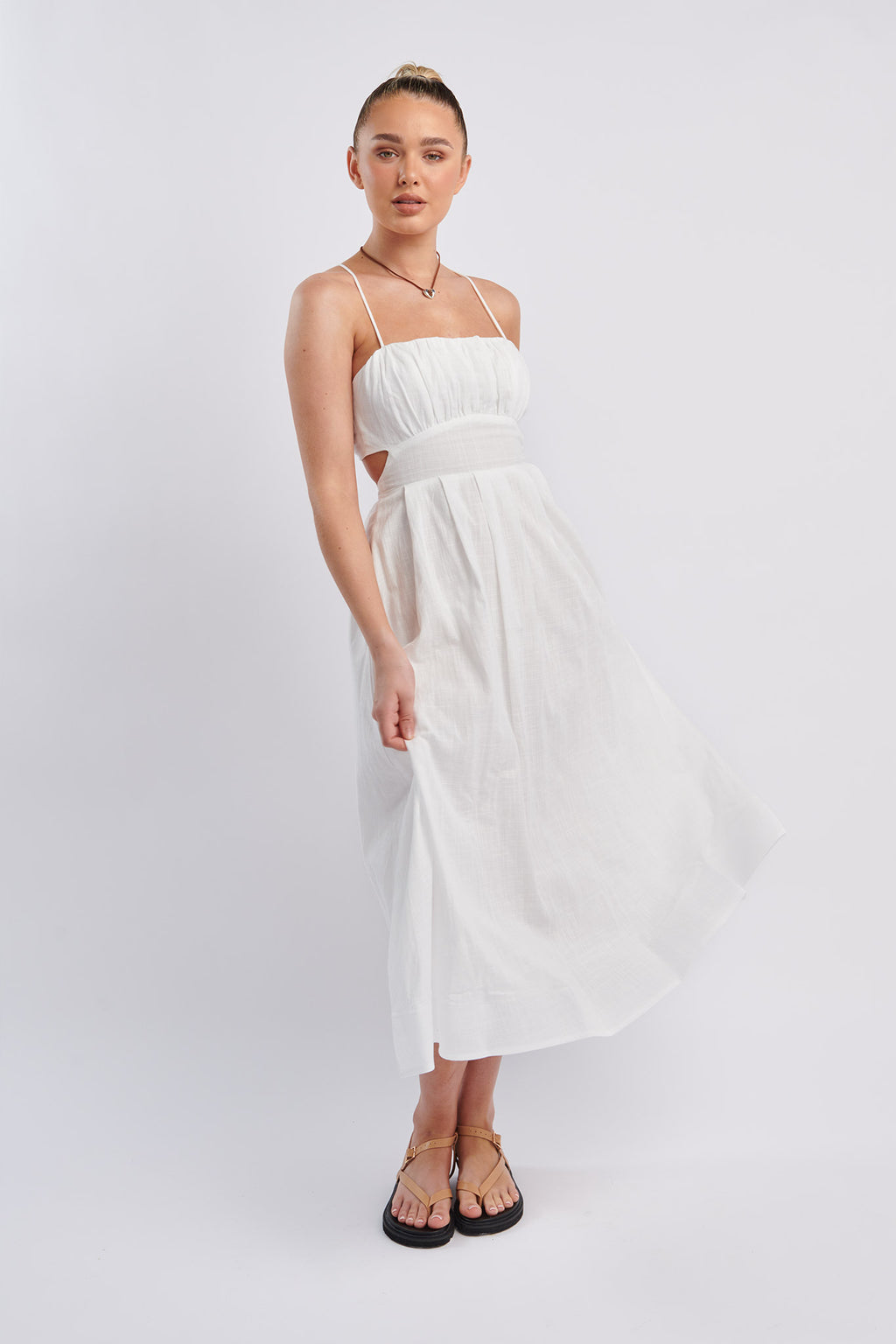June Sun Tied Back Midi Dress White by Selfie Leslie Australia