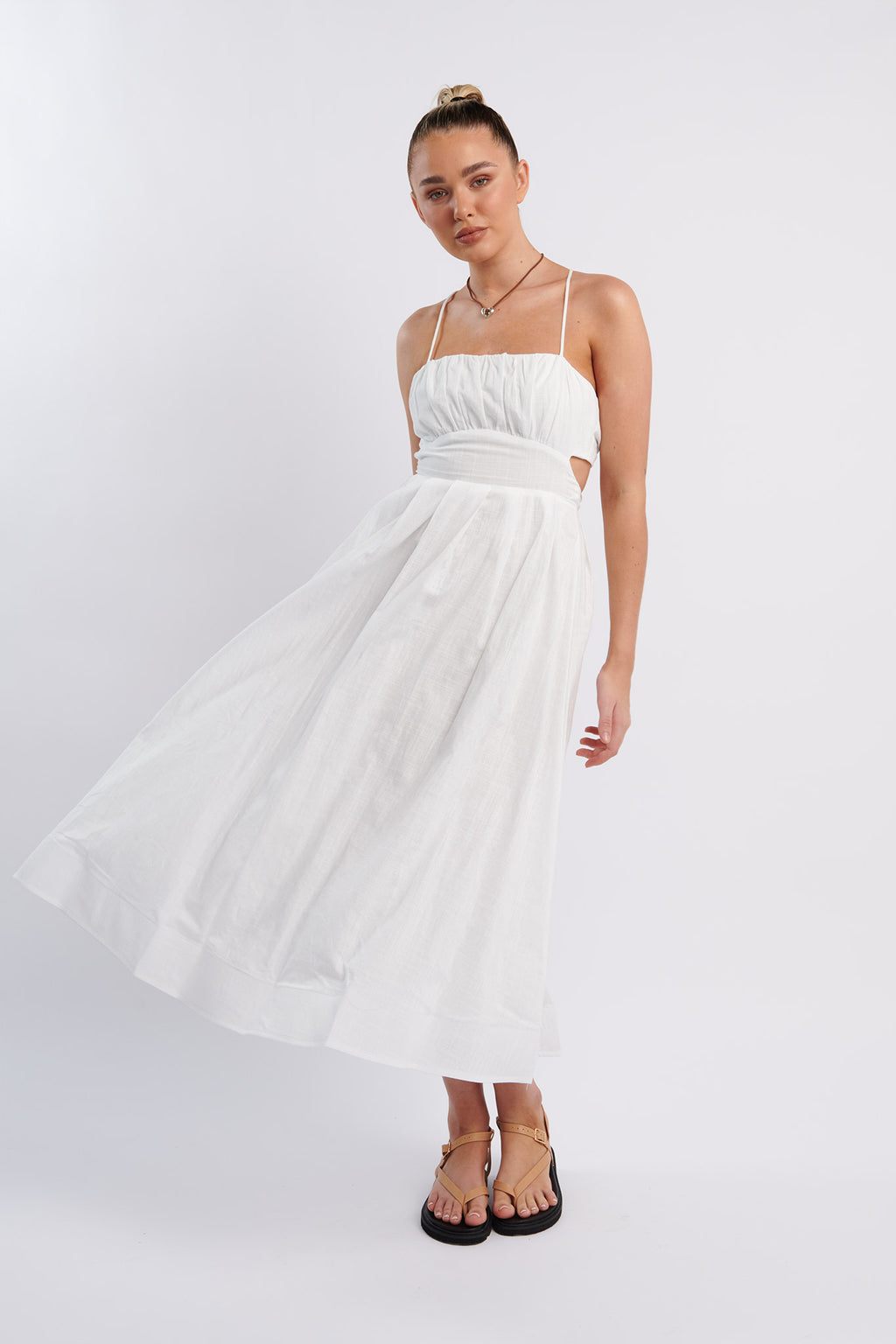 June Sun Tied Back Midi Dress White by Selfie Leslie Australia