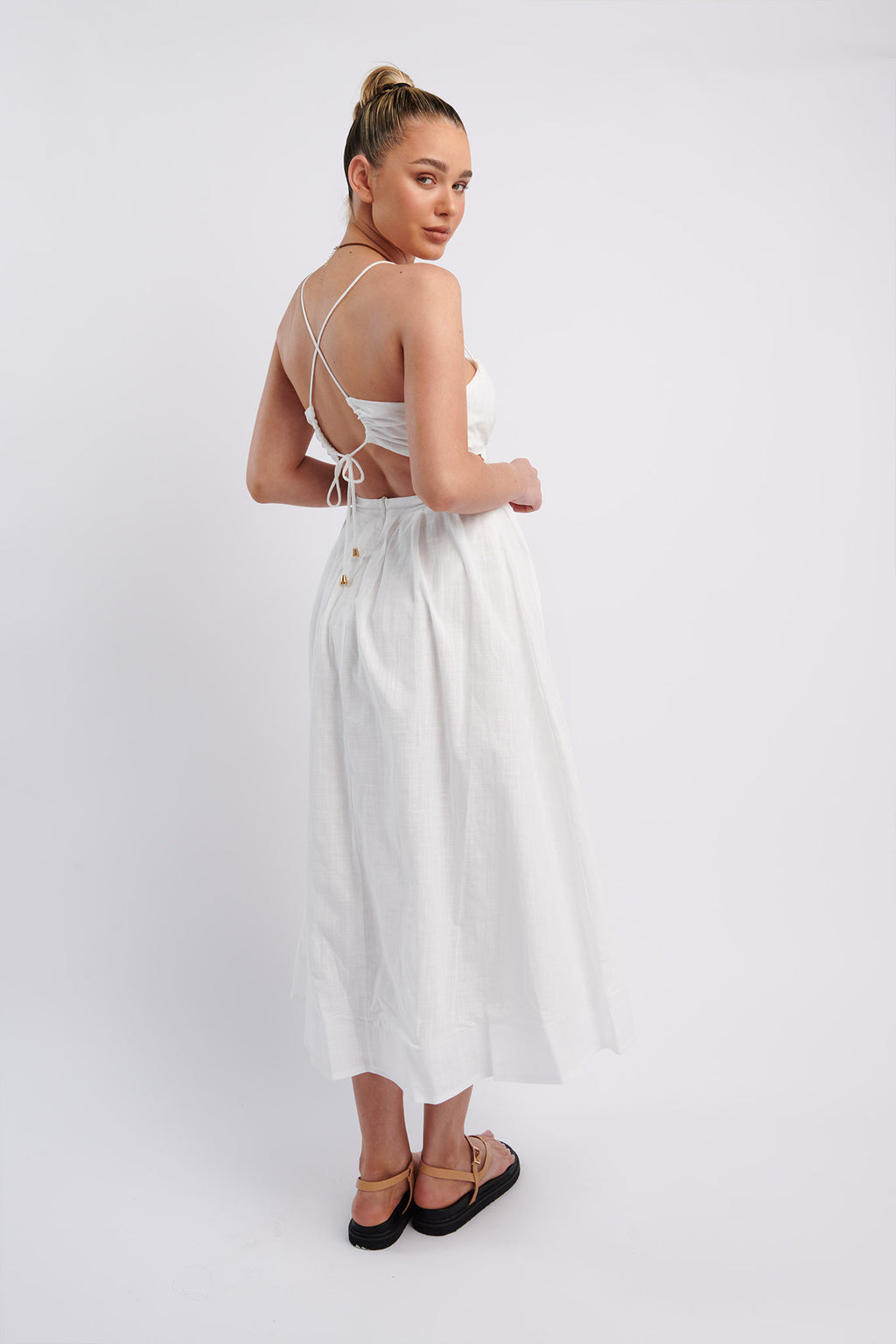 June Sun Tied Back Midi Dress White by Selfie Leslie Australia