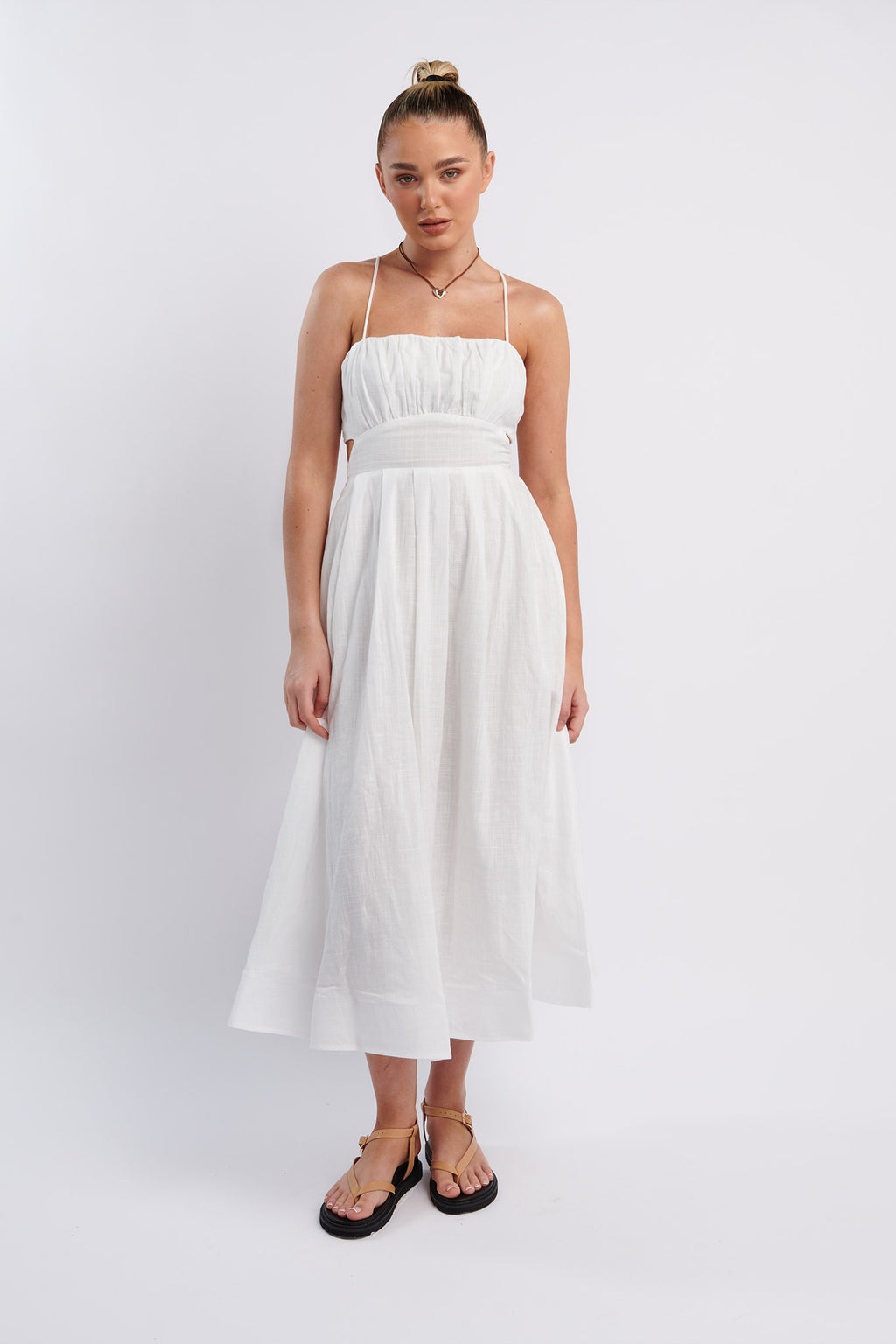 June Sun Tied Back Midi Dress White by Selfie Leslie Australia