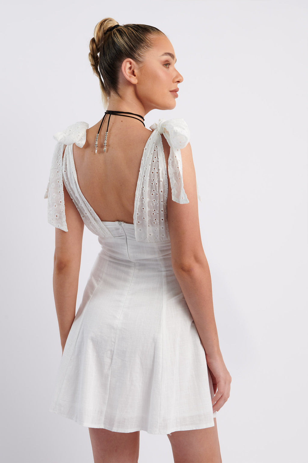 Kellie Bow Shoulder Mini Dress White by Selfie Leslie Australia