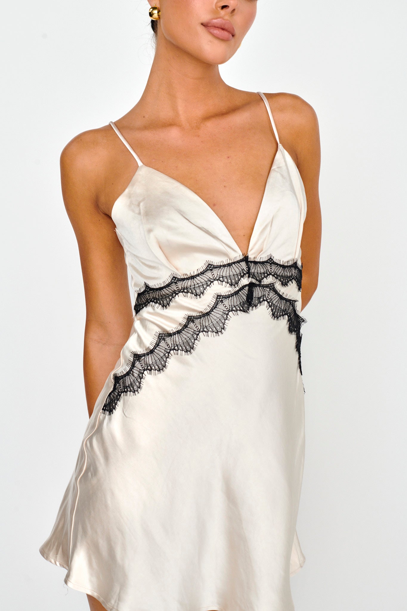 Theriz Lace Trim Cami Mini Dress Champagne by Selfie Leslie Australia