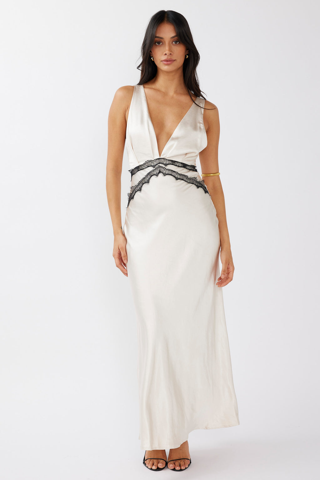 Theriz Lace Trim Tied Back Maxi Dress Champagne by Selfie Leslie Australia