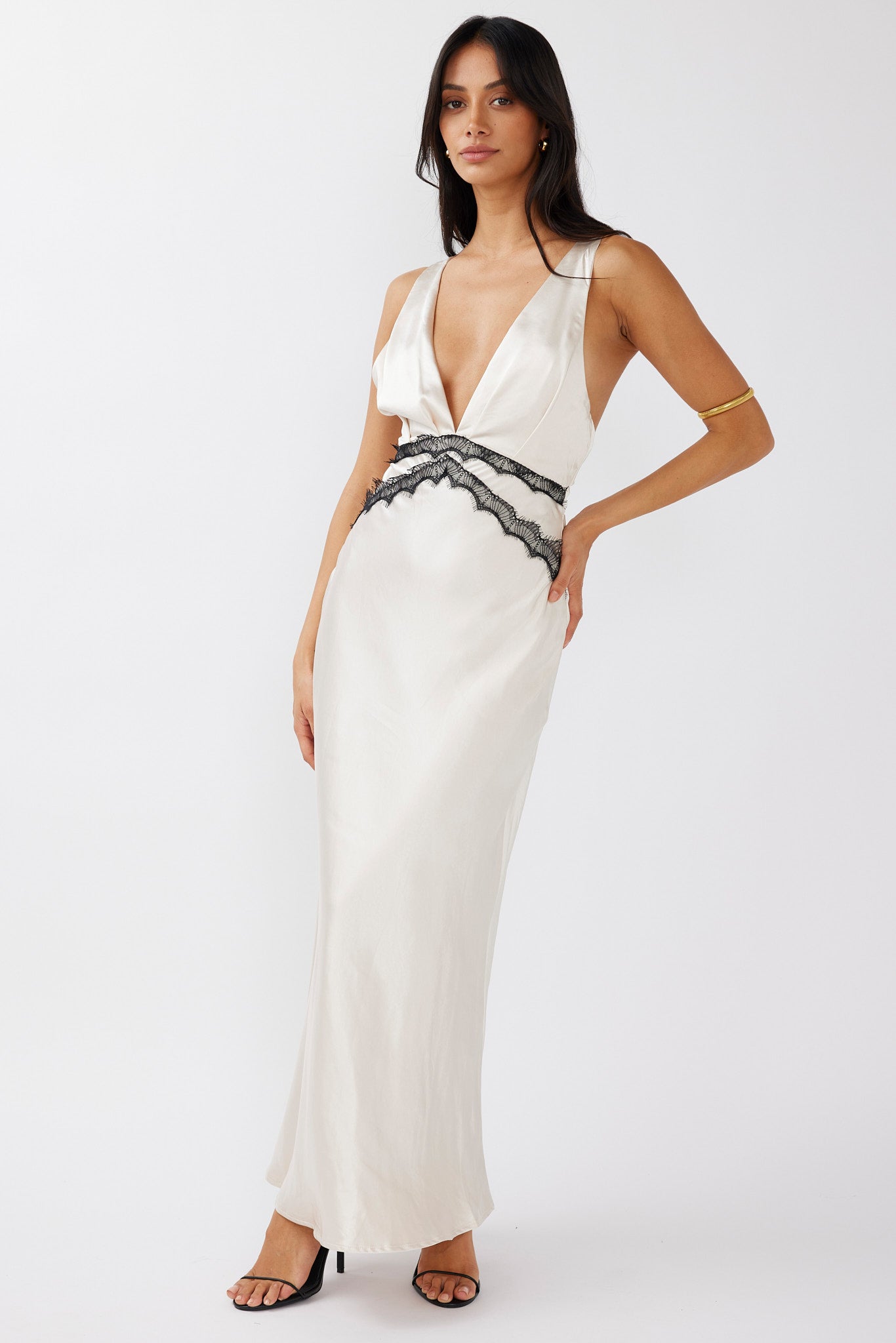 Theriz Lace Trim Tied Back Maxi Dress Champagne by Selfie Leslie Australia