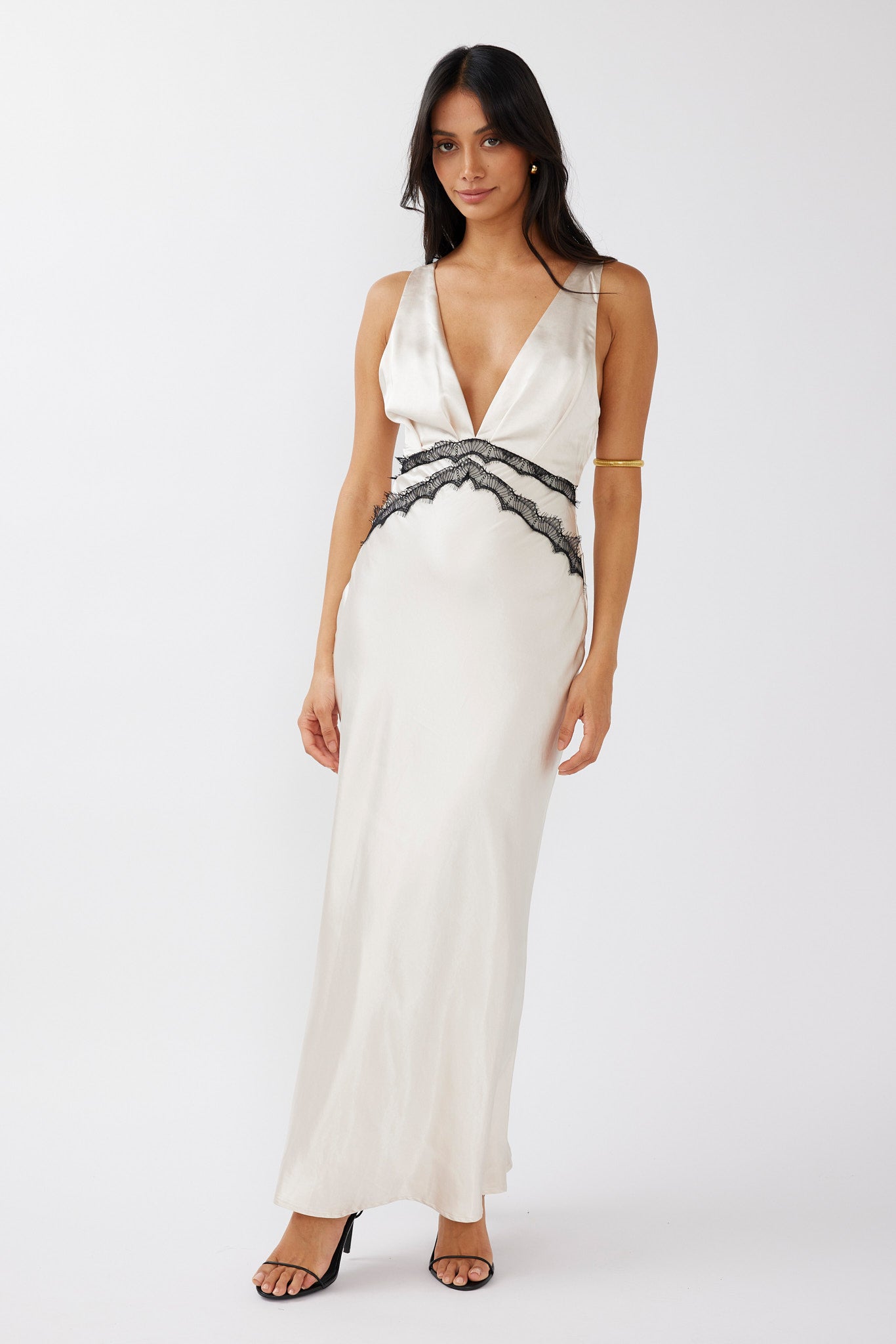 Theriz Lace Trim Tied Back Maxi Dress Champagne by Selfie Leslie Australia