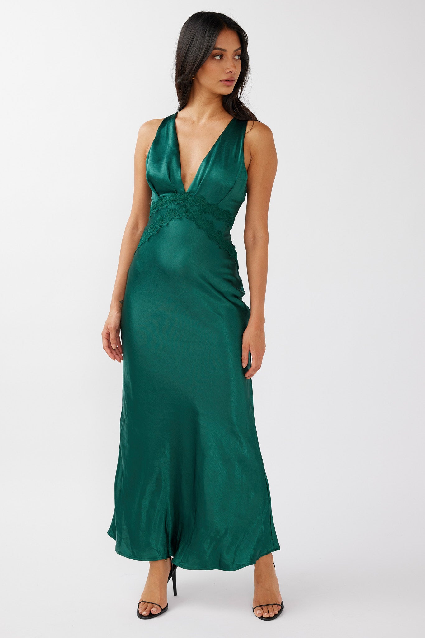 Theriz Lace Trim Tied Back Maxi Dress Green by Selfie Leslie Australia