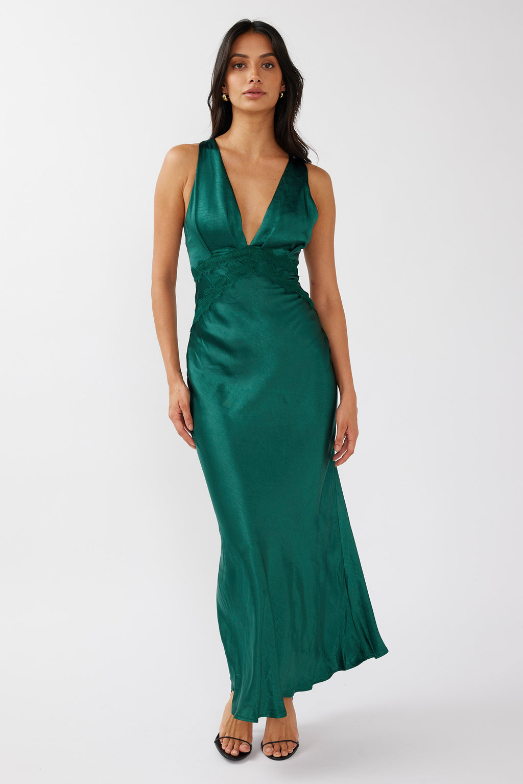 Theriz Lace Trim Tied Back Maxi Dress Green by Selfie Leslie Australia