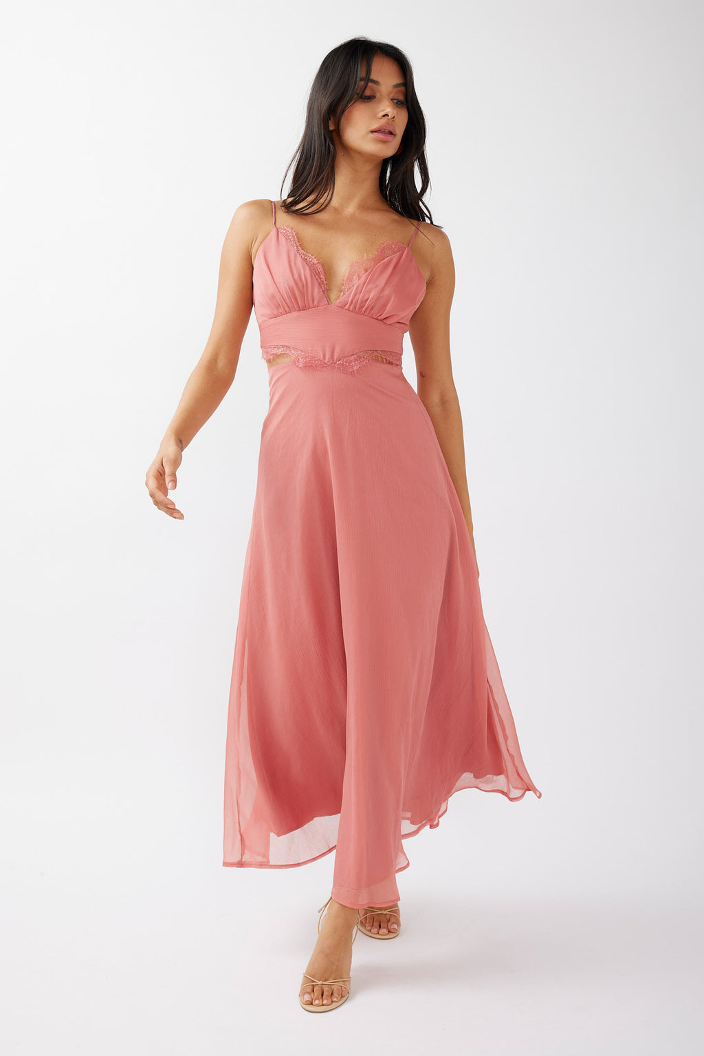 More Love Lace Trim Cut-Out Midi Dress Pink by Selfie Leslie Australia