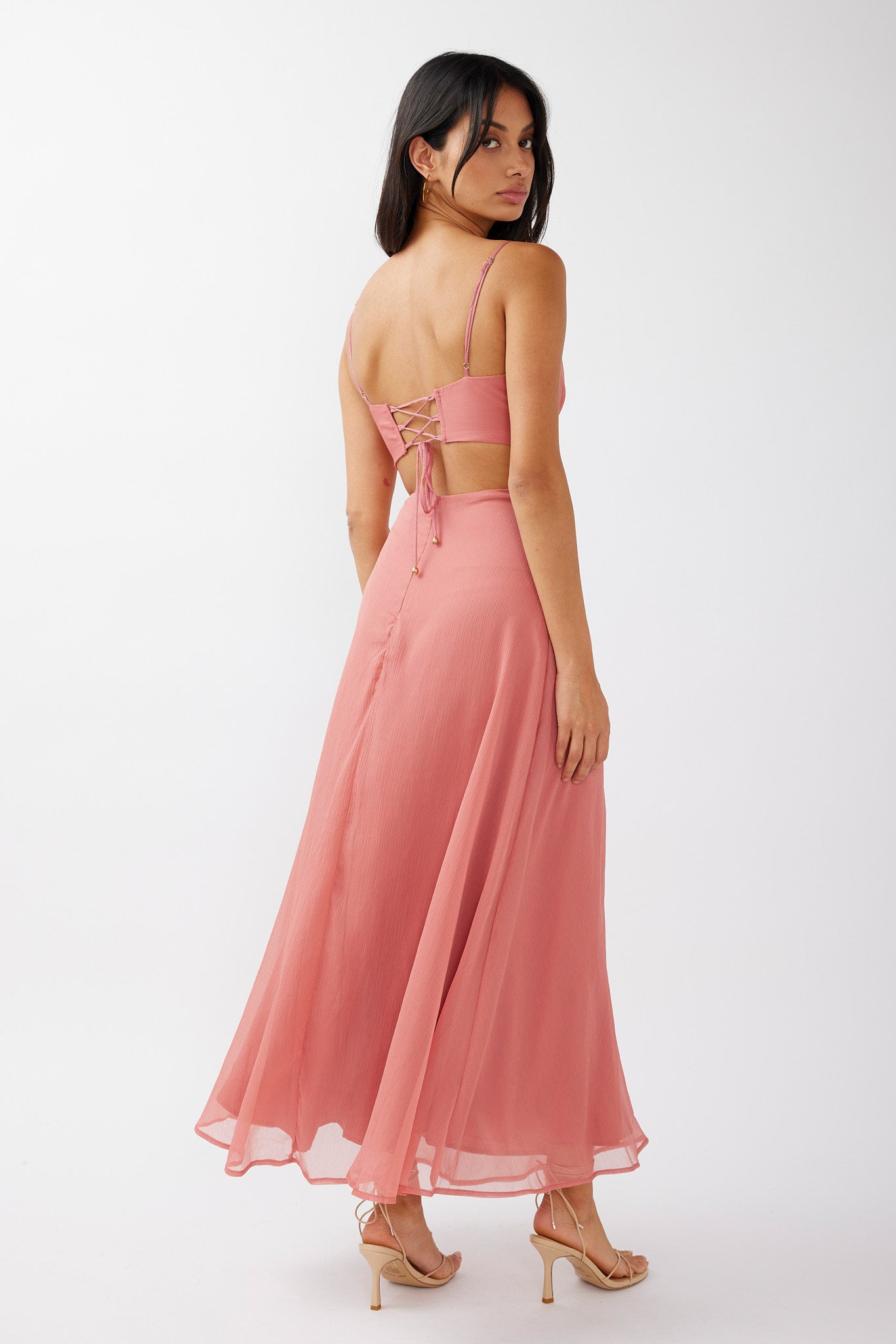 More Love Lace Trim Cut-Out Midi Dress Pink by Selfie Leslie Australia