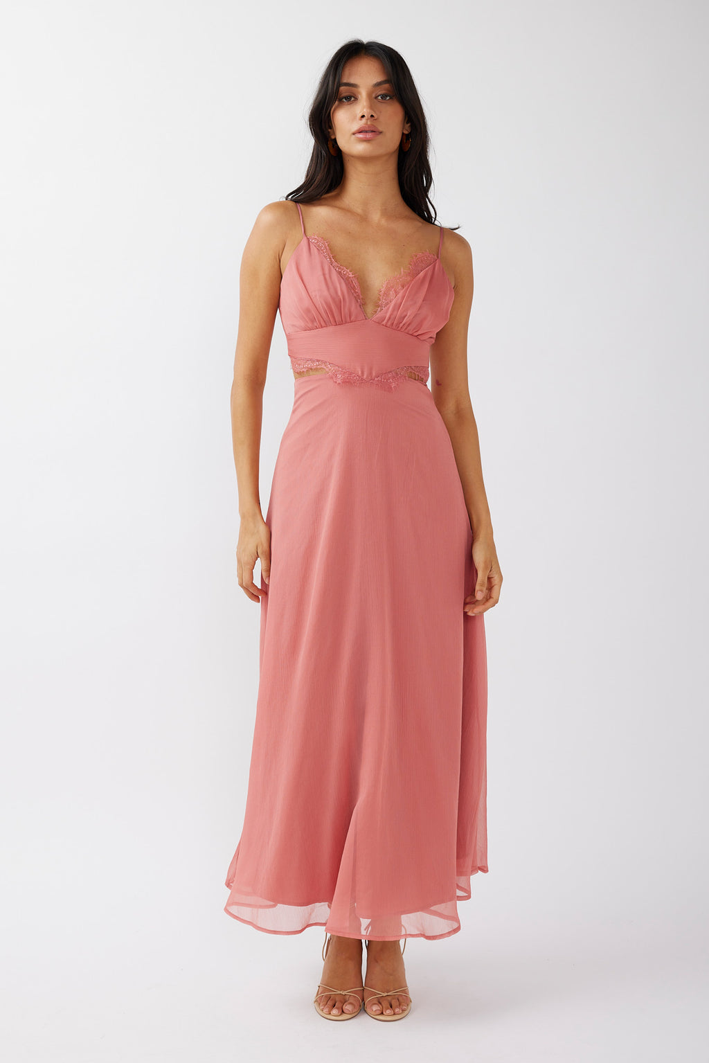 More Love Lace Trim Cut-Out Midi Dress Pink by Selfie Leslie Australia