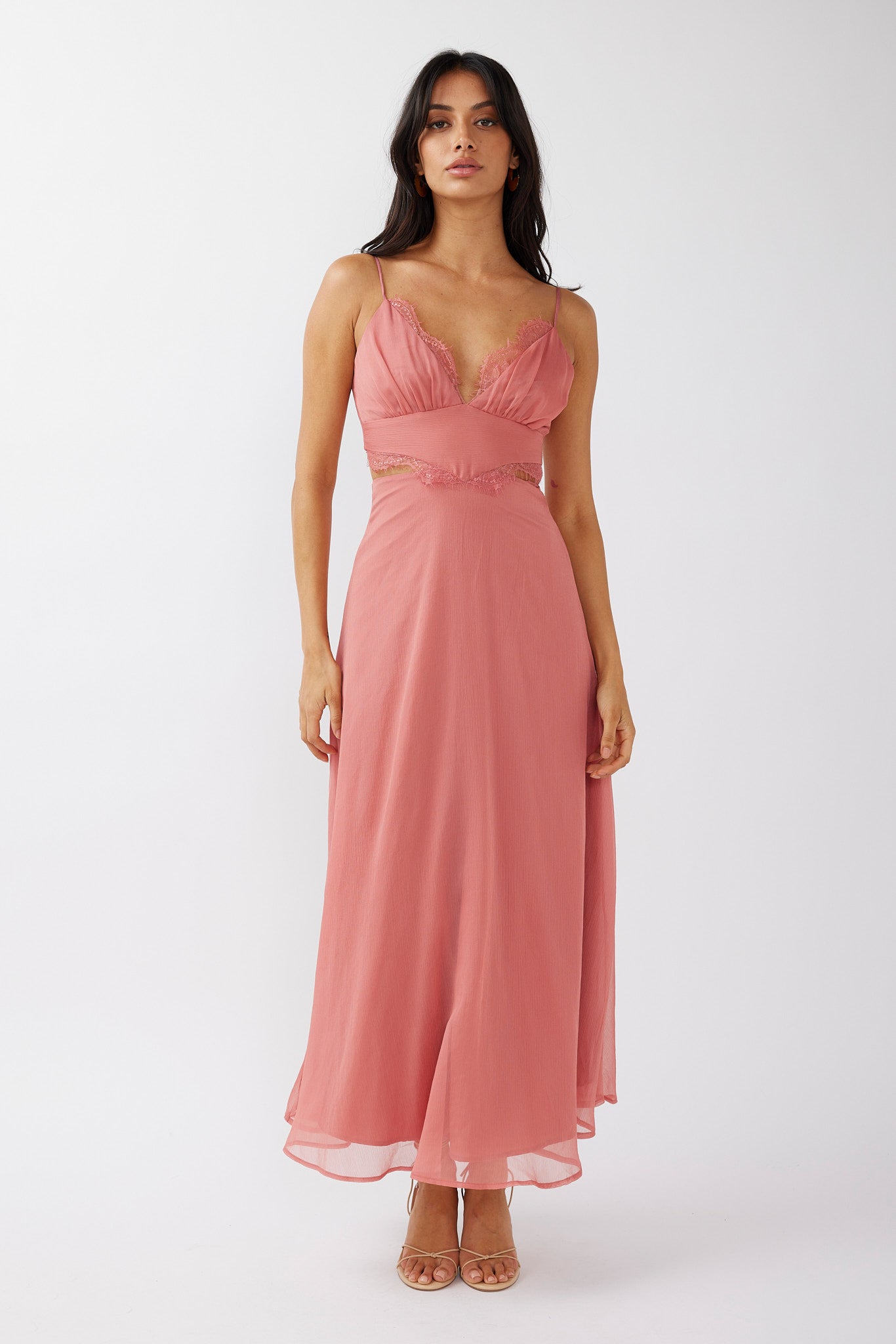 More Love Lace Trim Cut-Out Midi Dress Pink by Selfie Leslie Australia
