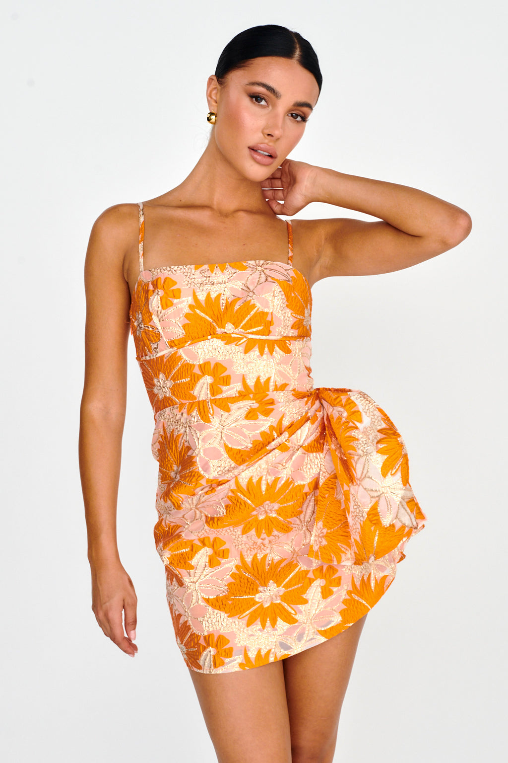 Sterling Gathered Waist Embroidery Mini Dress Orange by Selfie Leslie Australia