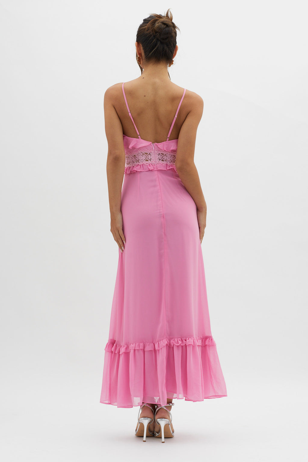 Spirited Ruffle Bust Maxi Dress Pink by Selfie Leslie Australia