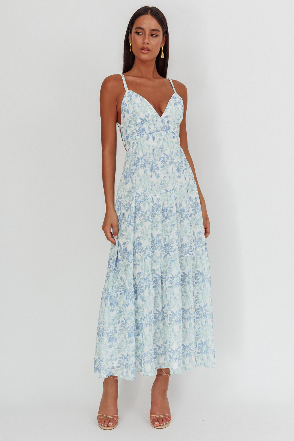 South Pacific Strappy Back Maxi Dress Floral Blue by Selfie Leslie Australia