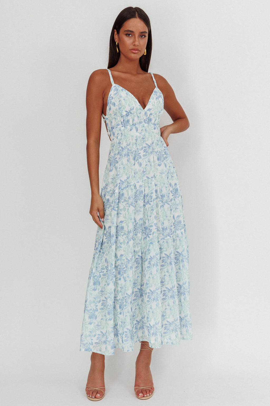 South Pacific Strappy Back Maxi Dress Floral Blue by Selfie Leslie Australia