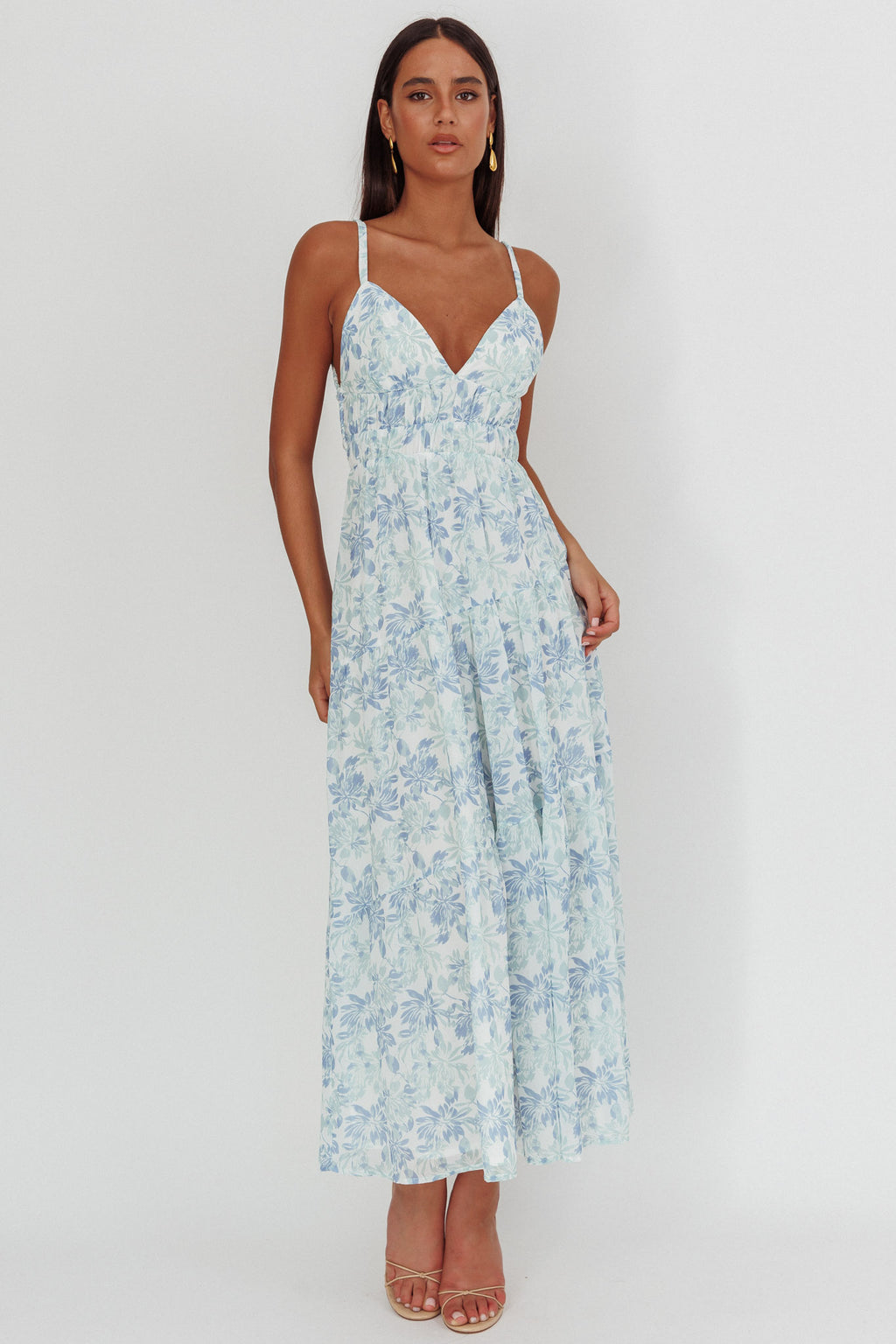 South Pacific Strappy Back Maxi Dress Floral Blue by Selfie Leslie Australia