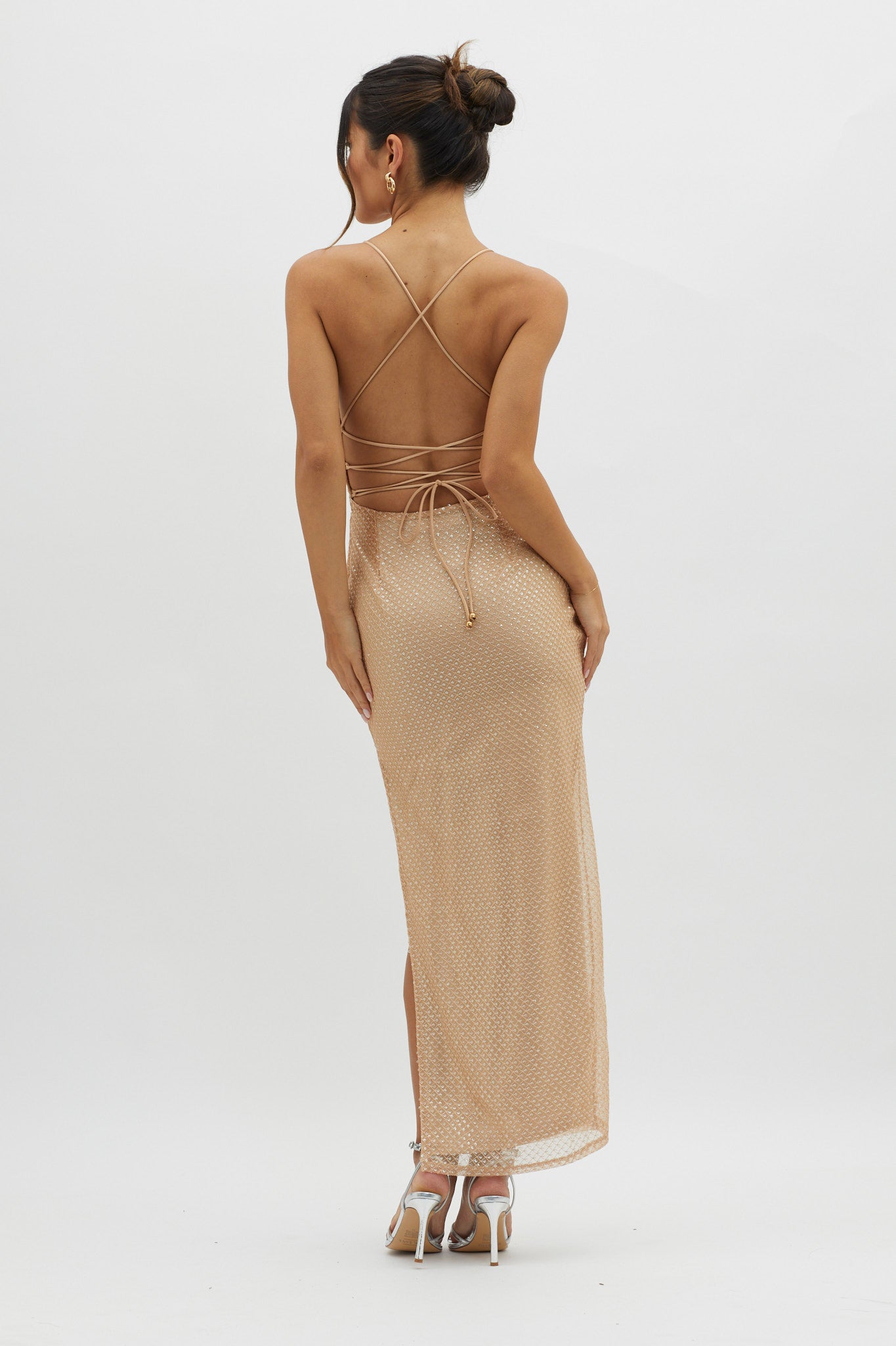 Alysia Plunging Halterneck Maxi Dress Champagne by Selfie Leslie Australia