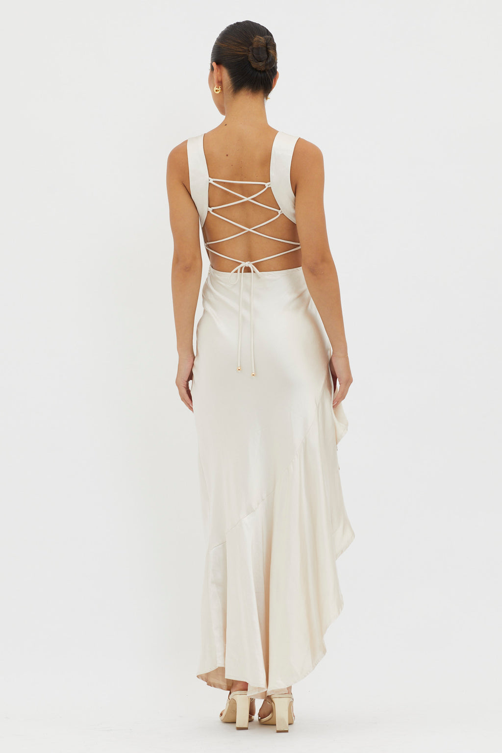 Ellianna Lace-Up Back Maxi Dress Champagne by Selfie Leslie Australia