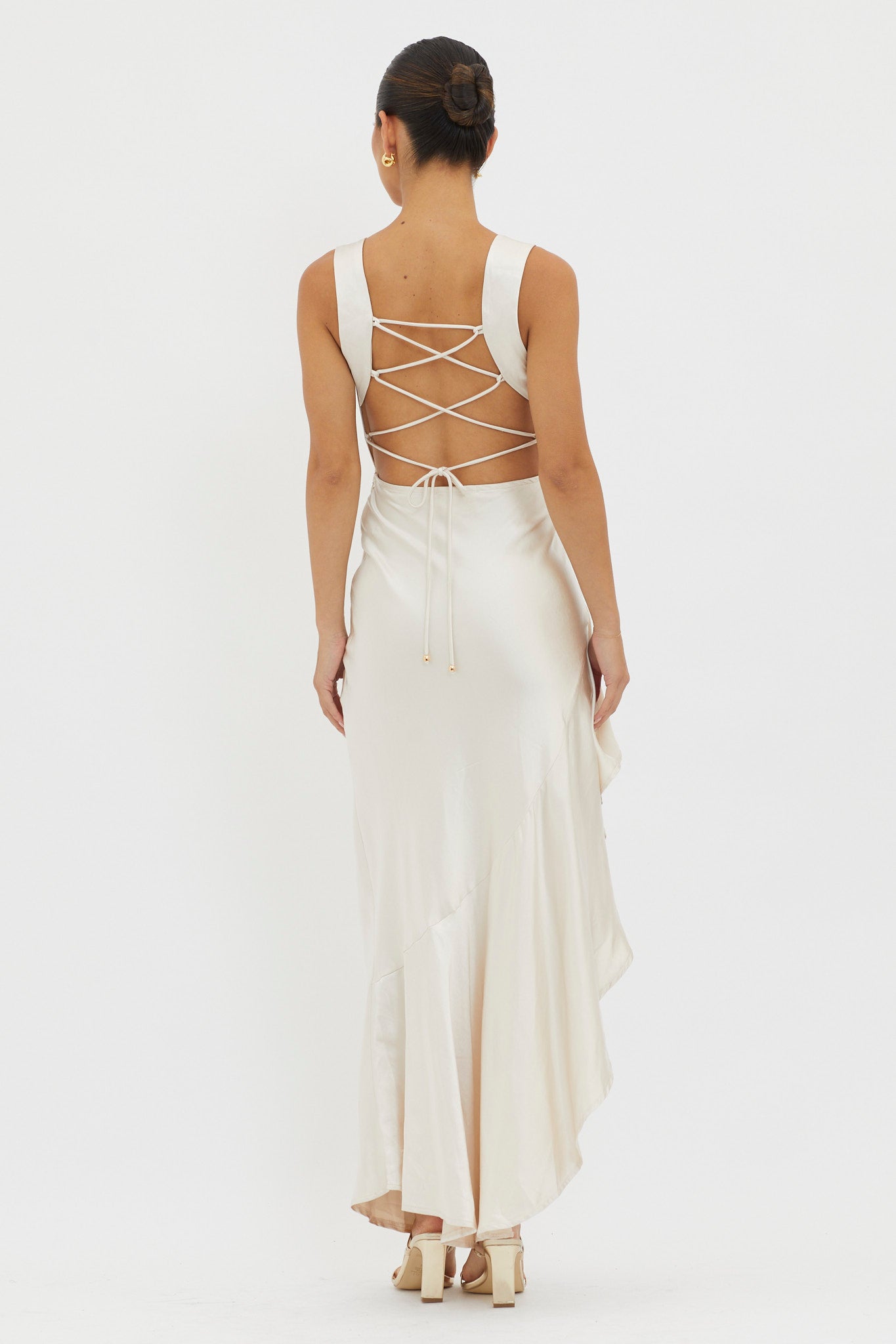 Ellianna Lace-Up Back Maxi Dress Champagne by Selfie Leslie Australia