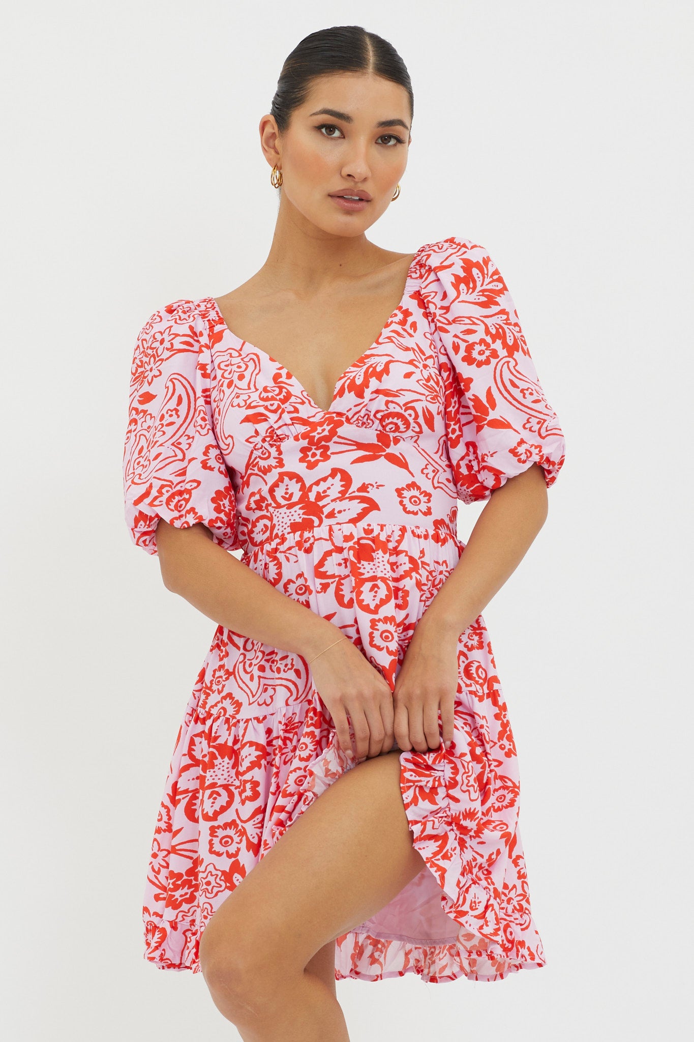 Madrid Summer Tied Back Mini Dress Print Lilac by Selfie Leslie Australia