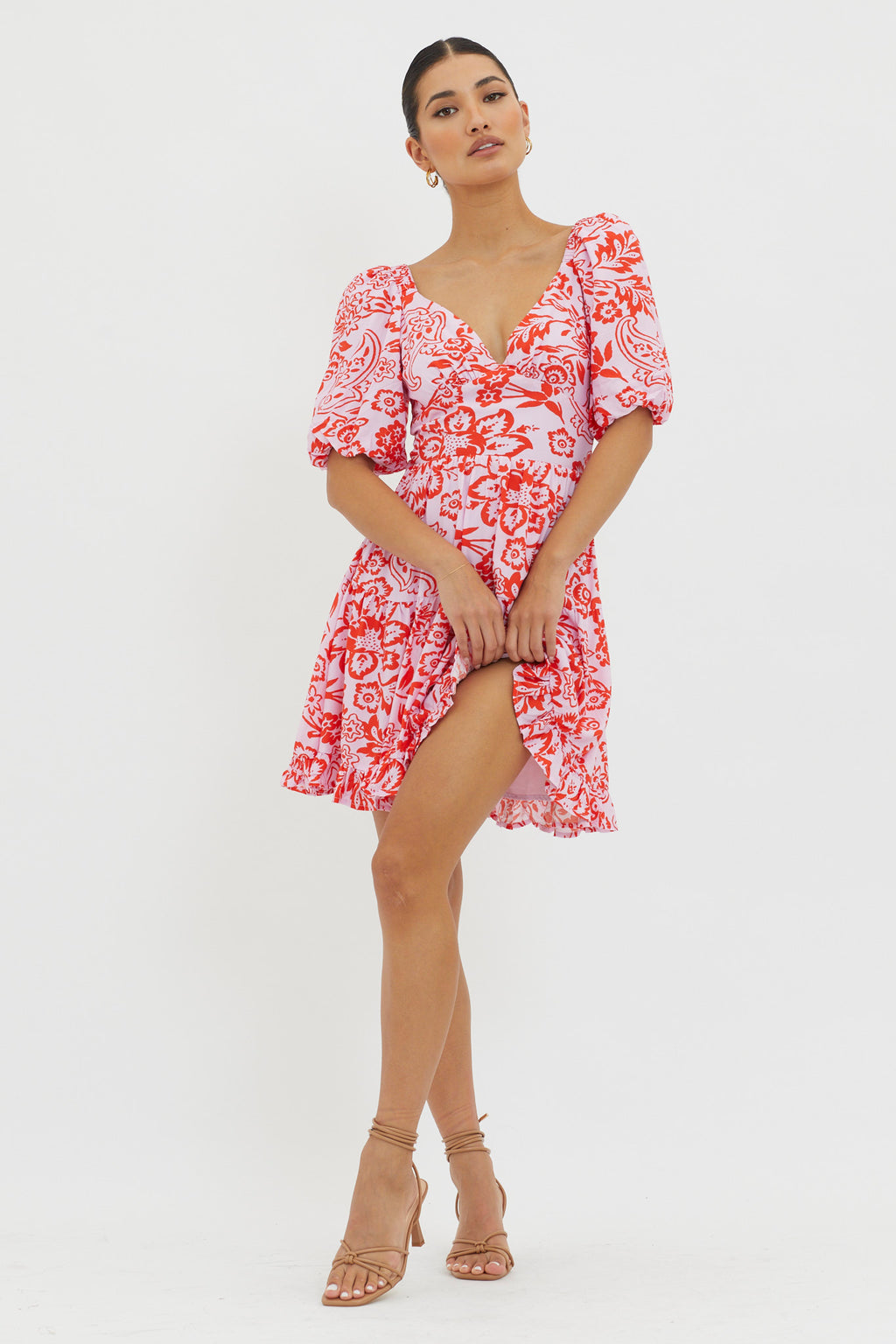 Madrid Summer Tied Back Mini Dress Print Lilac by Selfie Leslie Australia