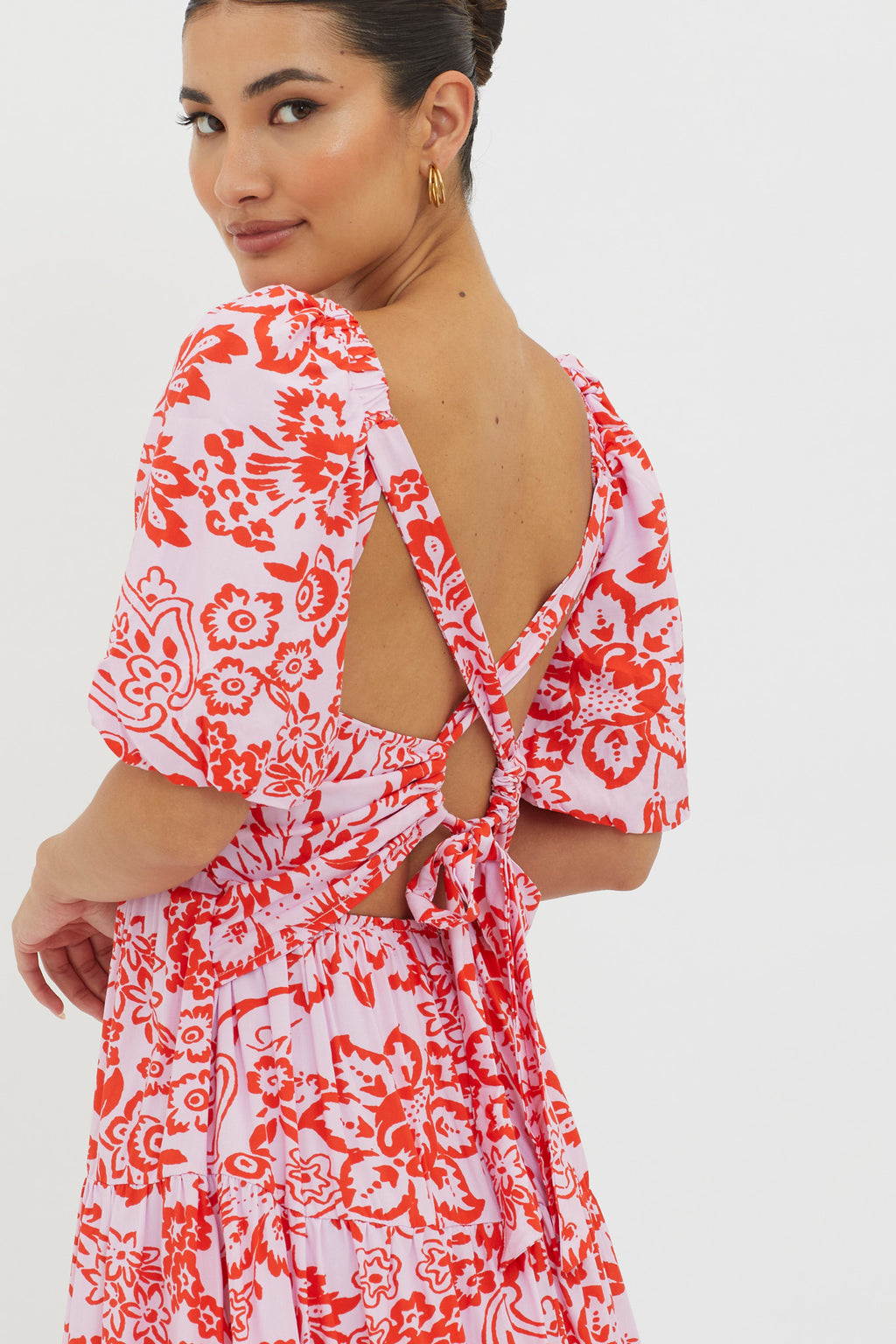 Madrid Summer Tied Back Mini Dress Print Lilac by Selfie Leslie Australia